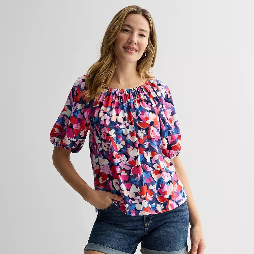 Women's Sonoma Goods For Life® Peasant Top, Size: XXL, Blue Pink Floral Product Image