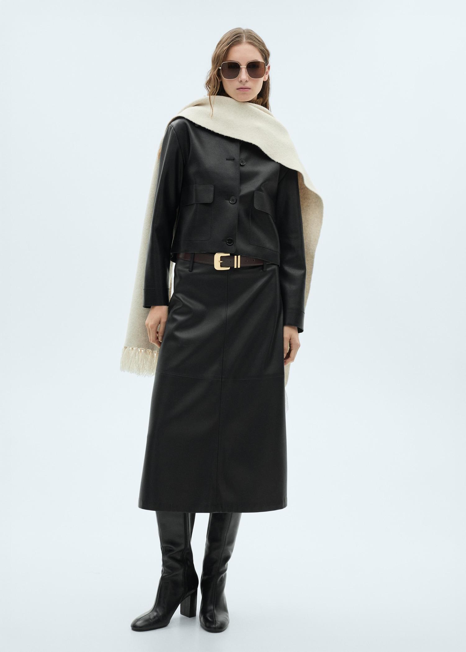 Leather-effect jacket with pockets - Women | MANGO USA Product Image