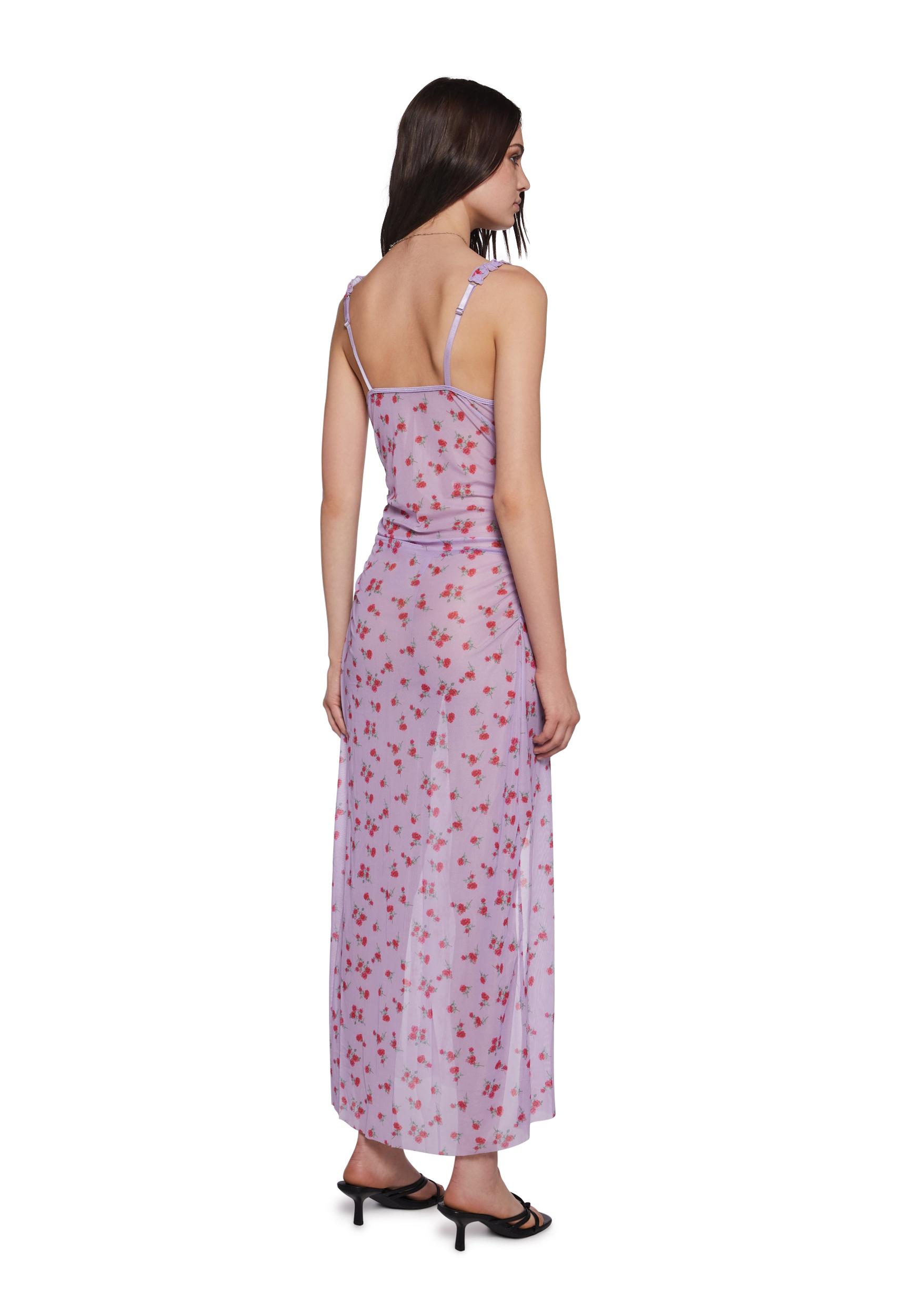 Womens Floral Print Nightdress And Thong Panty Lingerie Set - Purple Product Image