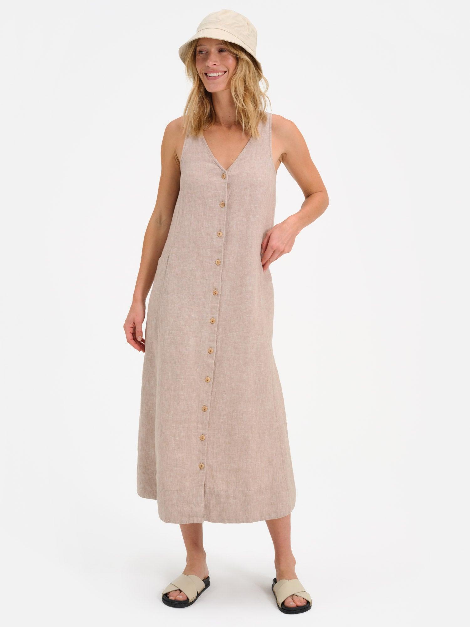 Organic Linen Button Front Dress Female Product Image