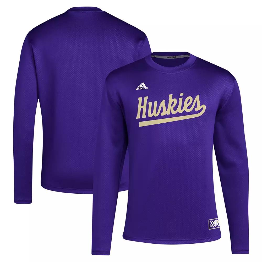 Men's adidas Purple Washington Huskies Reverse Retro Baseball Script Pullover Sweatshirt,  Product Image