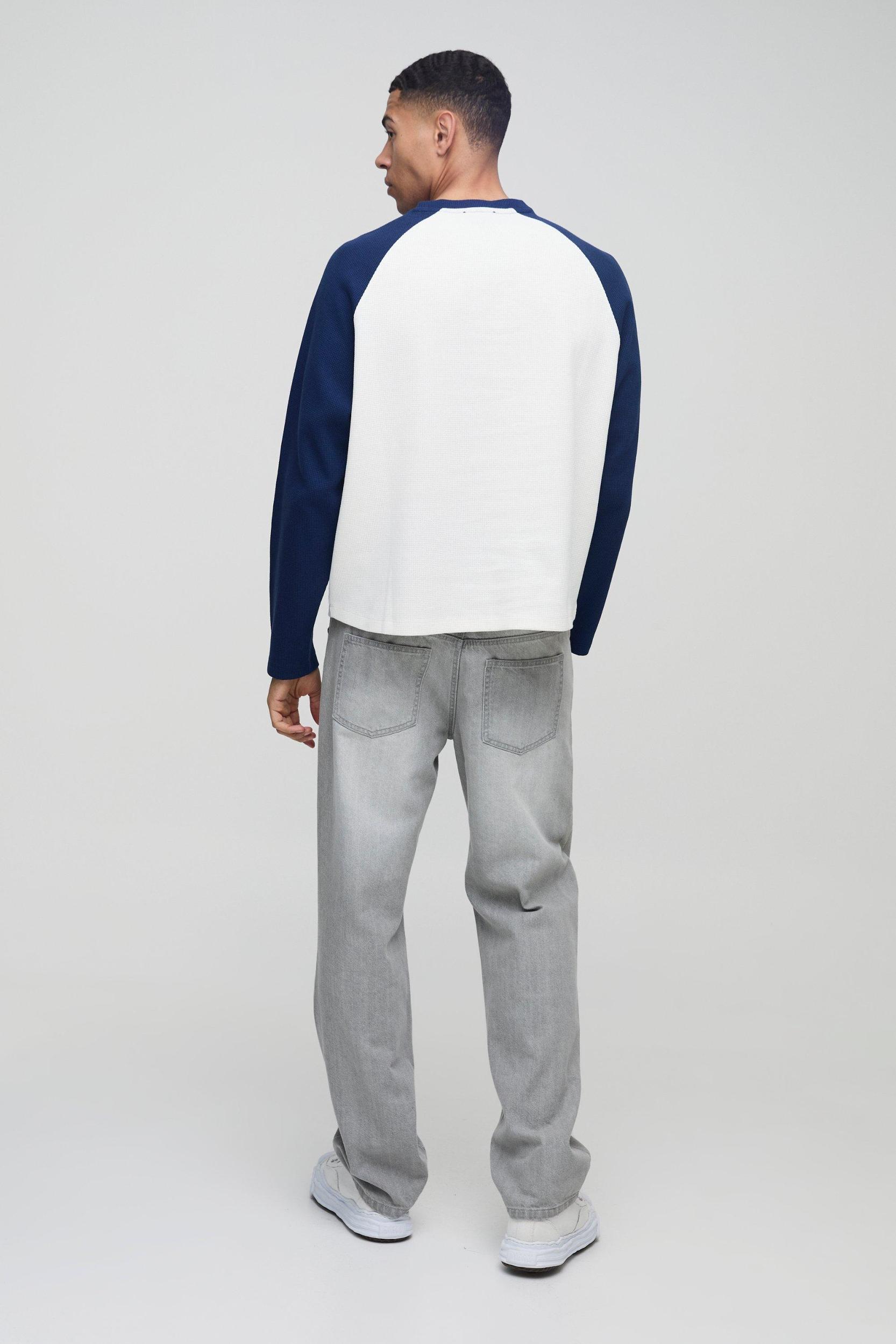 Oversized Boxy Heavyweight Waffle Raglan Long Sleeve T-shirt | boohooMAN USA Product Image