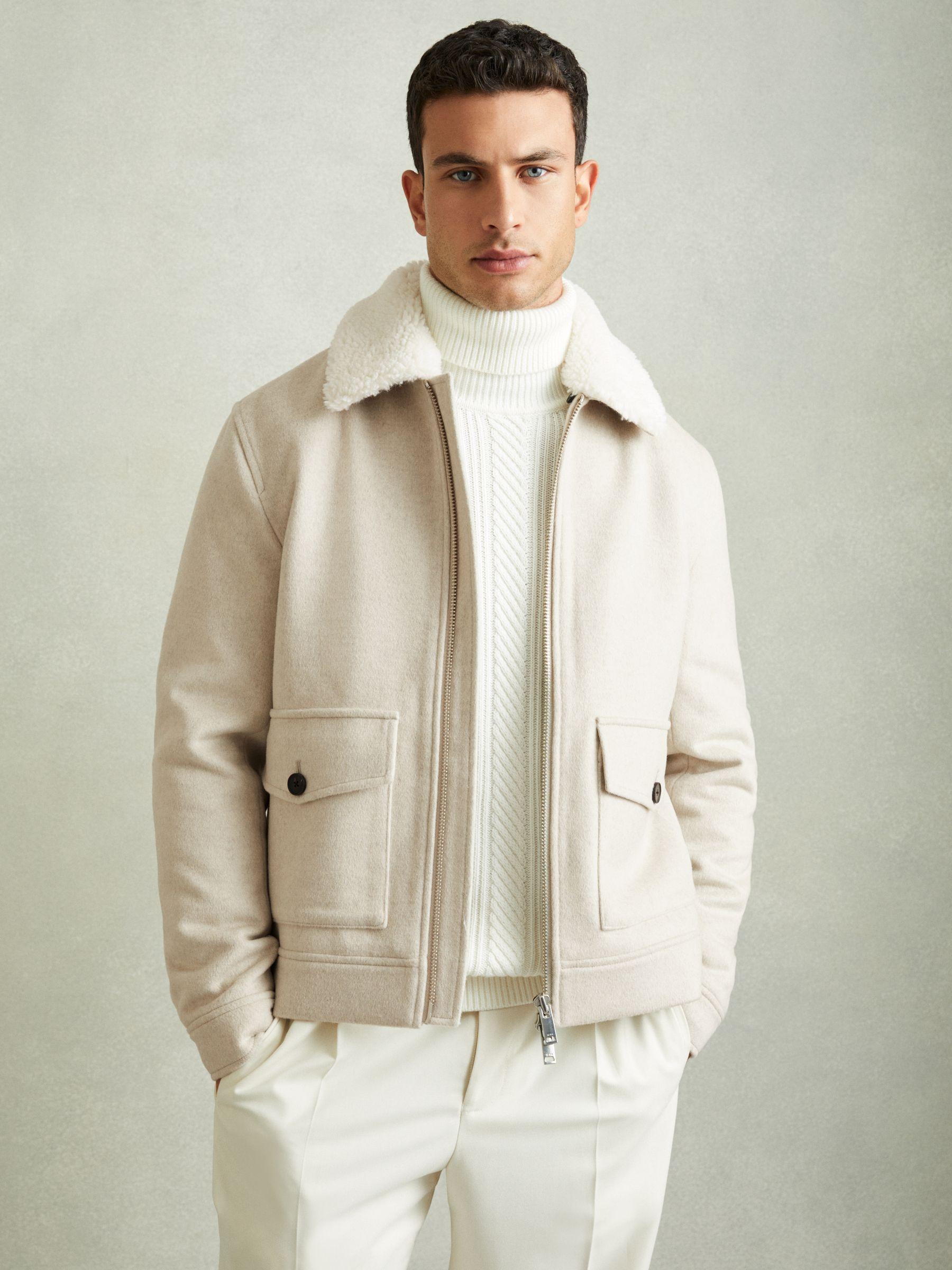 Wool Blend and Faux Shearling Jacket in Stone Melange Product Image
