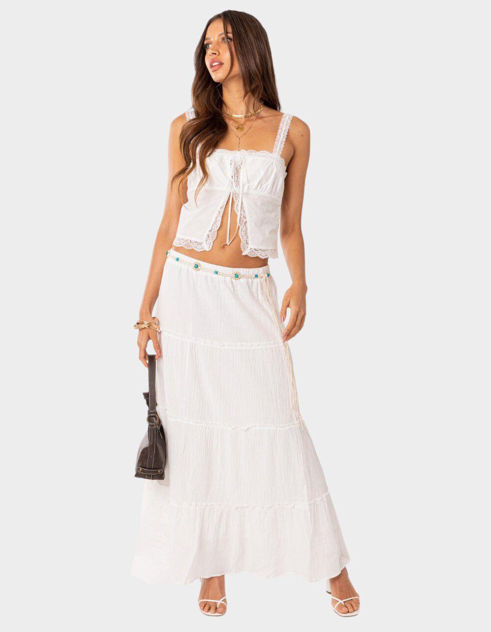 EDIKTED Peony Split Front Lacey Top - WHITE Product Image