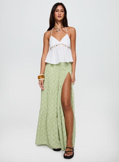 Silver Soul Embroidered Maxi Skirt Sage Product Image