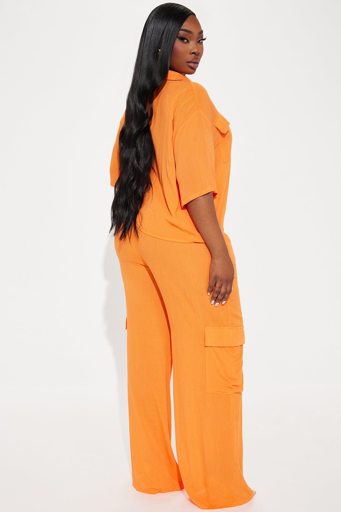 Breezy Paradise Linen Cover Up Cargo Pants Set - Orange Product Image