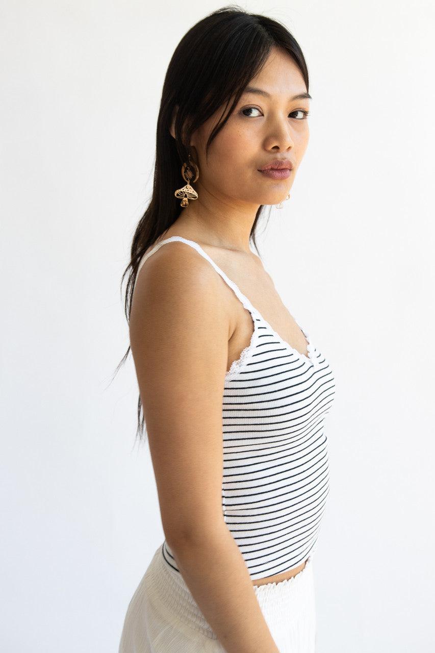 Striped Lace Trim Bow Tank Product Image