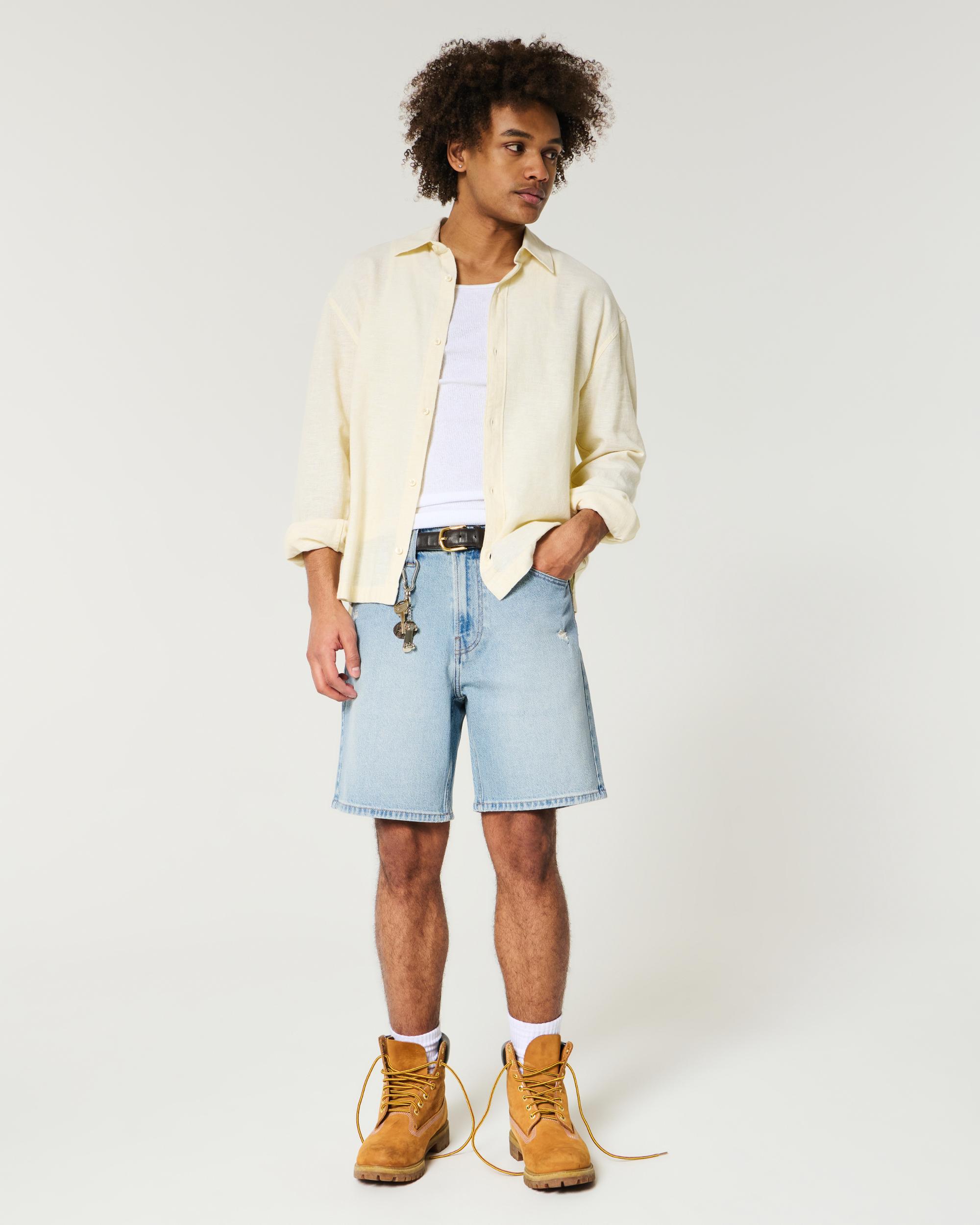 Above-the-Knee Loose Denim Shorts Product Image