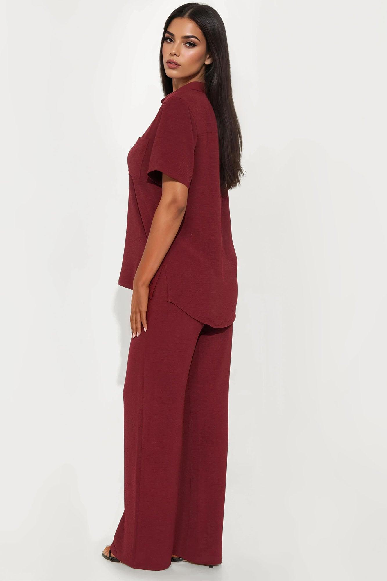 Makenzie Short Sleeve Pant Set - Wine Female Product Image