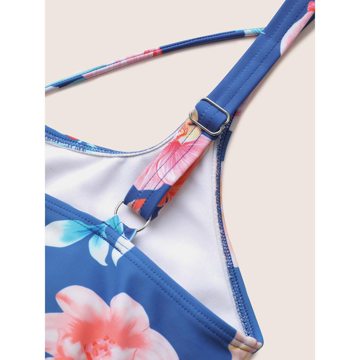 Plus Size Floral Ruffle Hem Adjustable Straps One Piece Swimsuit Women's Swimwear Cerulean Beach Non Curve Bathing Suits High stretch One Pieces BloomChic 10/M Product Image