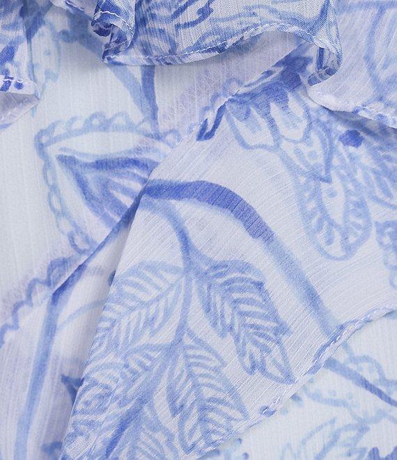 Lauren Ralph Lauren Mistbe Printed V-Neck Sleeveless Ruffle Trim Georgette A-Line Maxi Dress Product Image