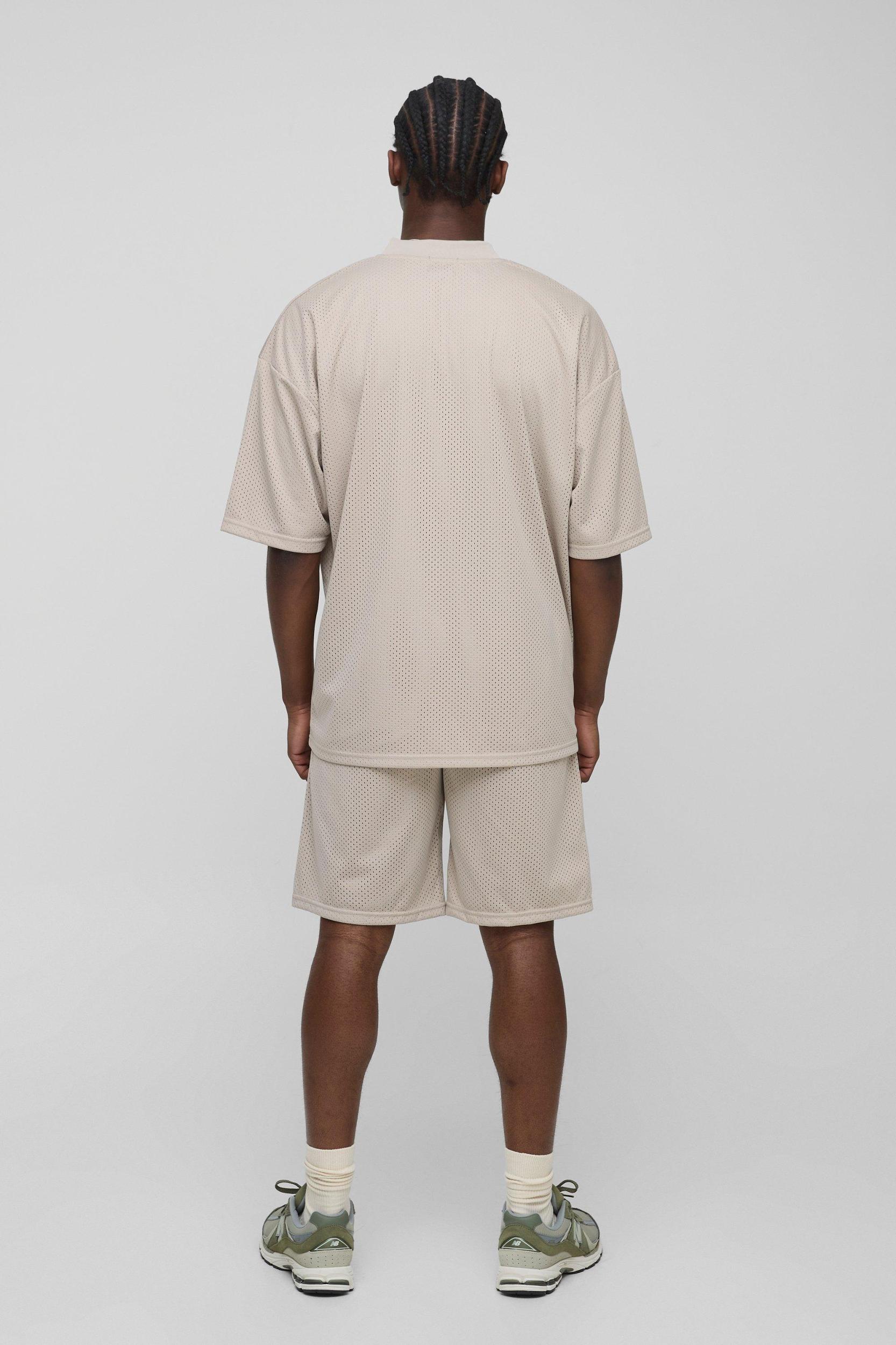 Oversized Mesh V Neck Sports Top & Short Set | boohooMAN USA Product Image