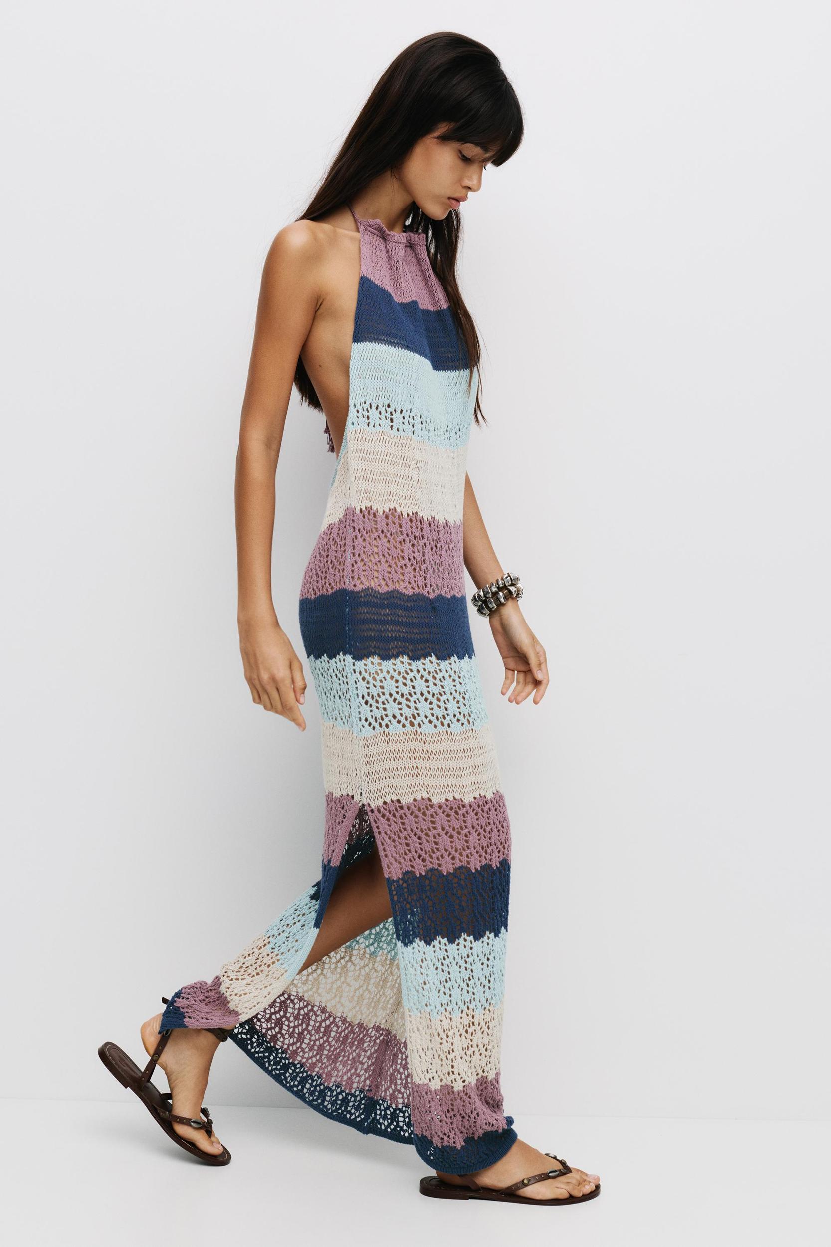 Striped crochet midi dress Product Image