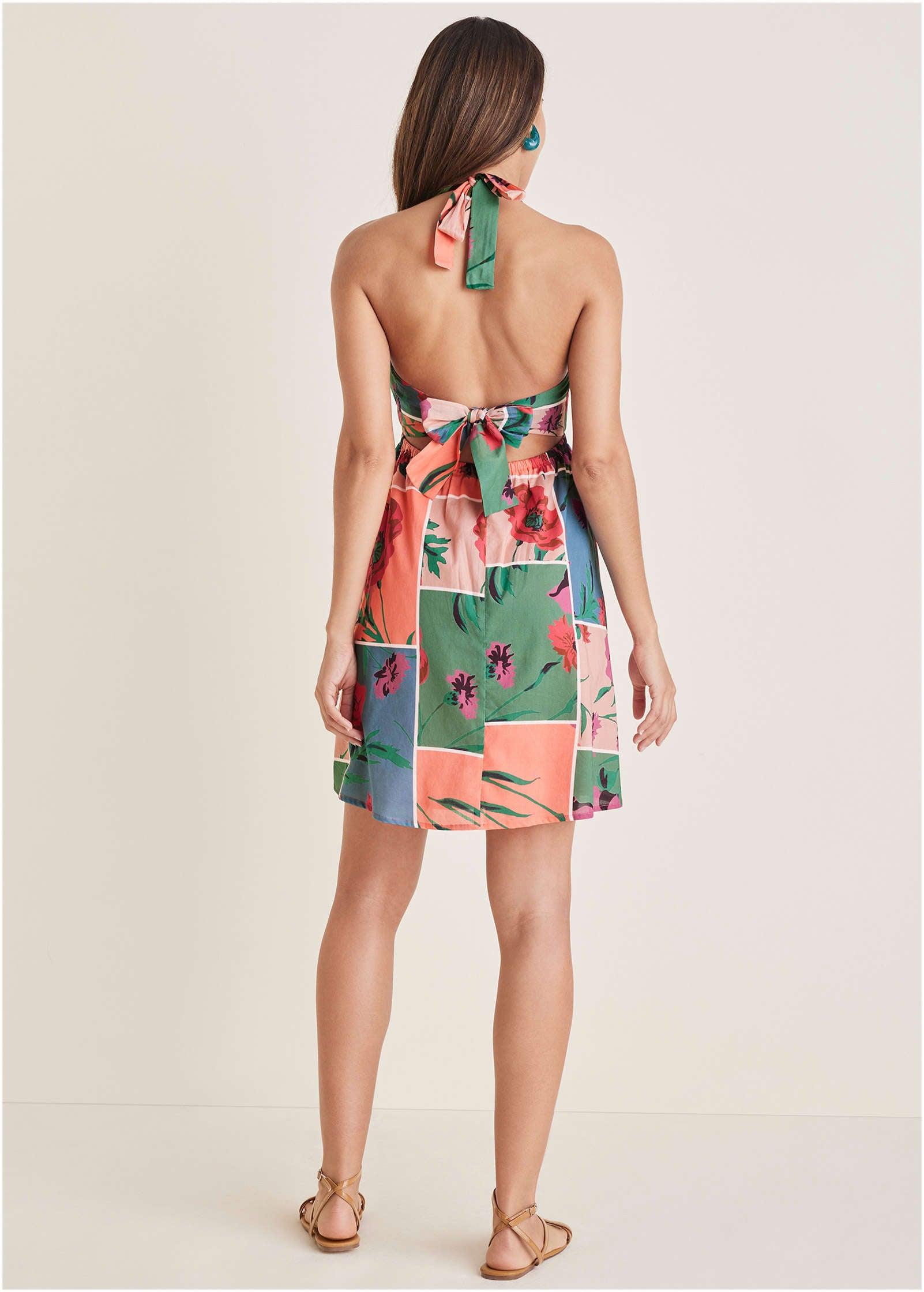 Halter Mini Dress - Patchwork Bouquet Product Image