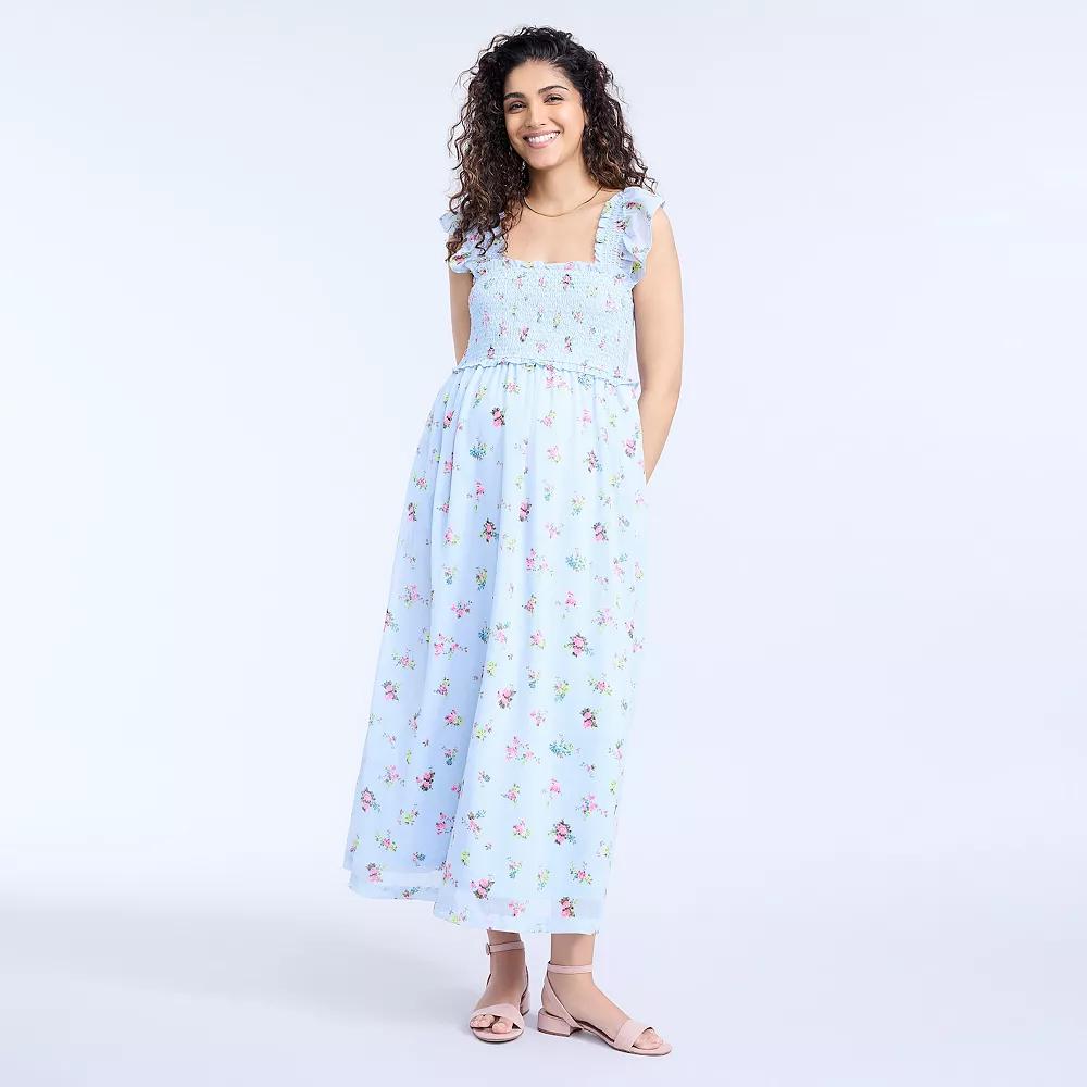 Maternity Motherhood® Sleeveless Ruffle Shoulder Smocked Dress, Women's,  Product Image