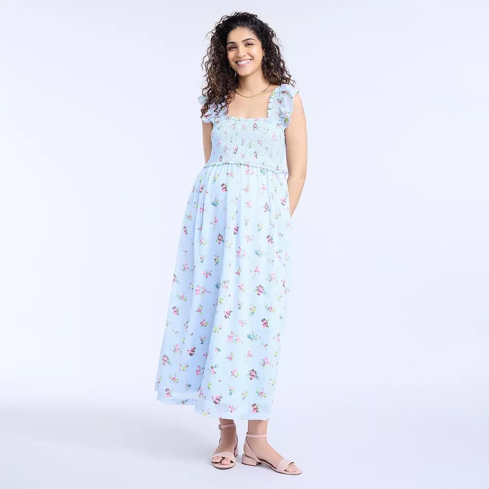 Maternity Motherhood® Sleeveless Ruffle Shoulder Smocked Dress, Women's,  Product Image