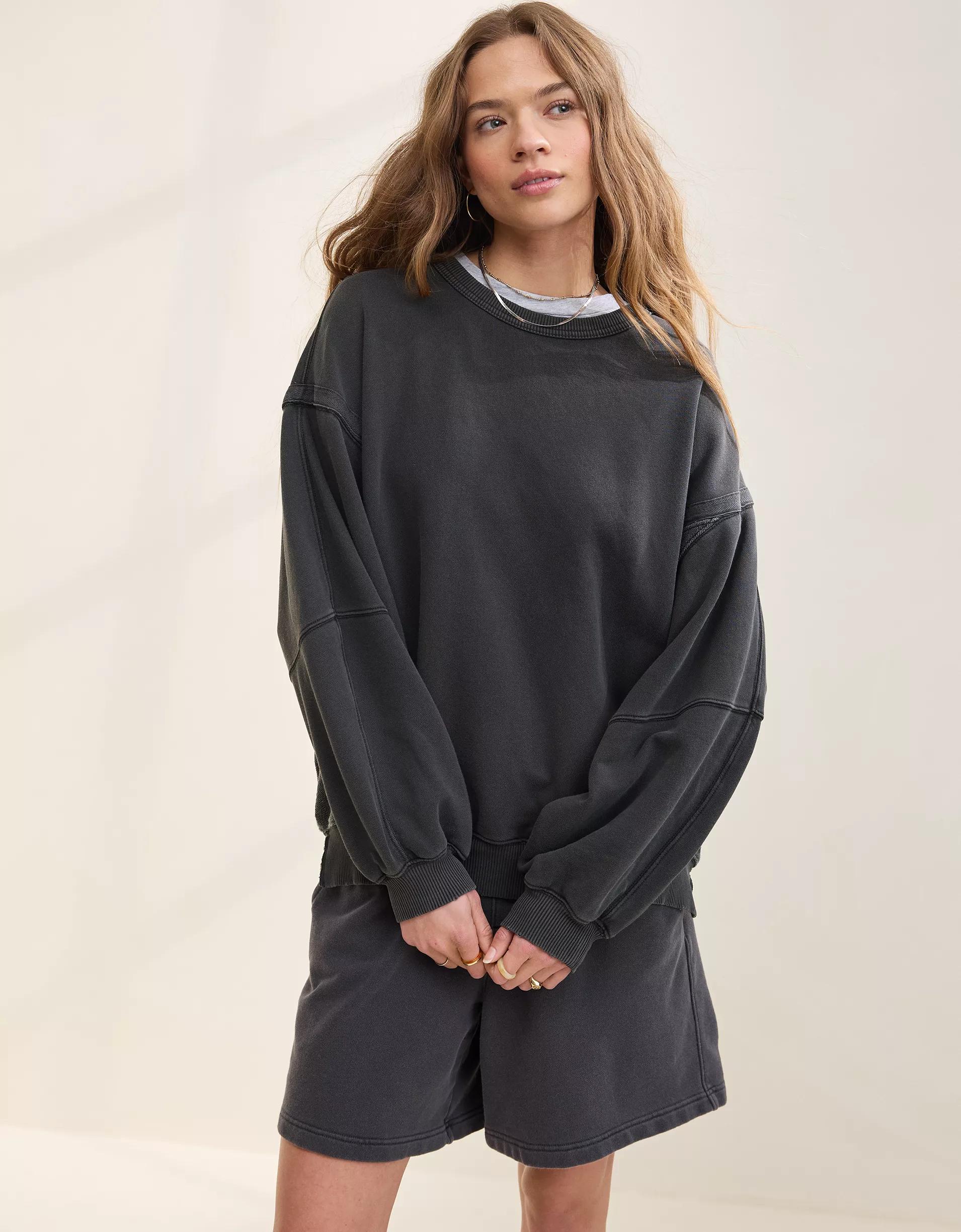 Aerie Keep It Light Crochet Crew Sweatshirt Product Image