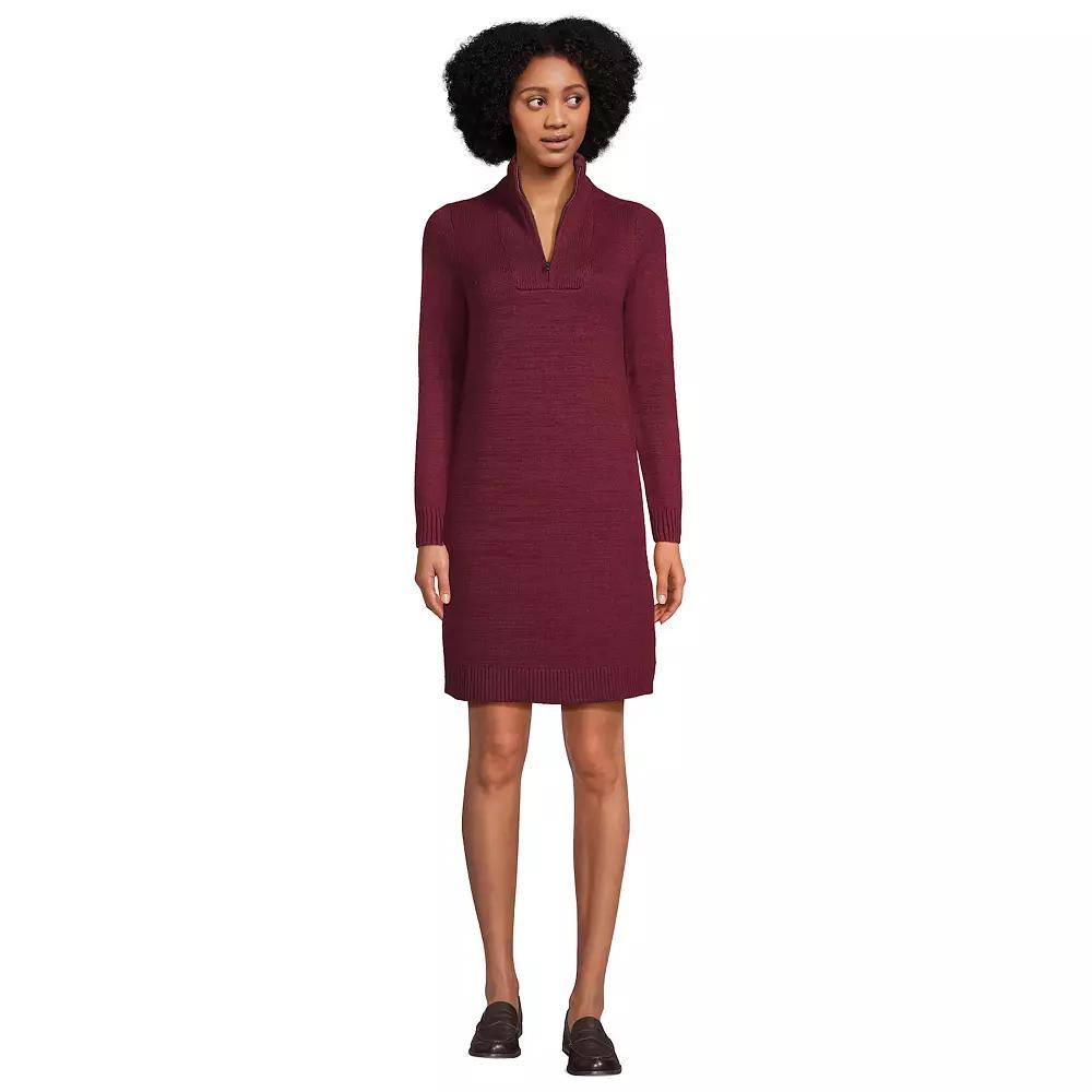 Women's Lands' End Cozy Lofty Quarter Zip Sweater Dress, Size: Medium, Rich Red Product Image