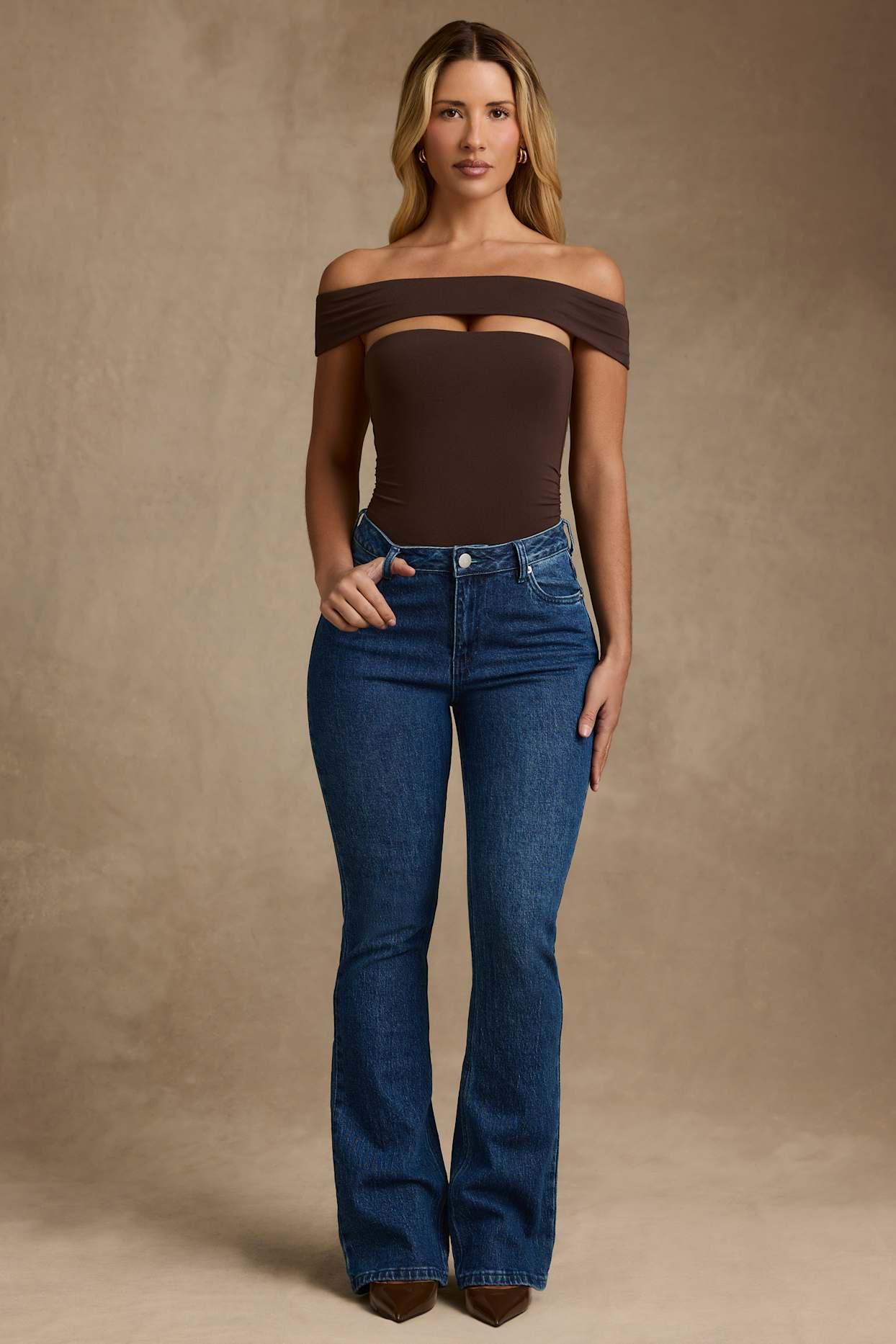 Modal Cut-Out Off-Shoulder Bodysuit in Chocolate Brown Female Product Image