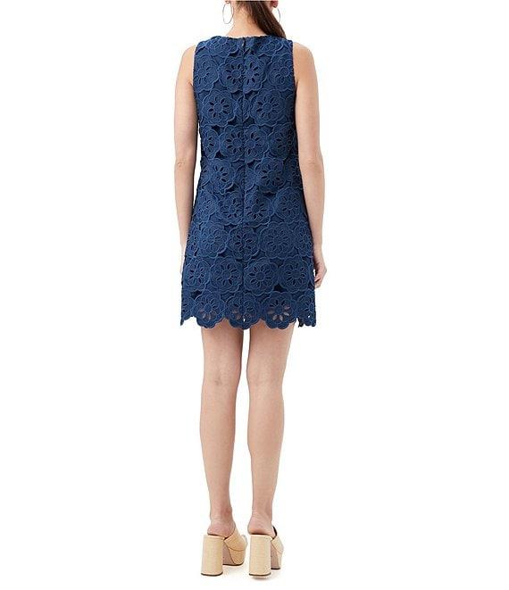 Trina Turk Yakitori Embroidered Lace Round Neck Sleeveless Shift Dress Product Image