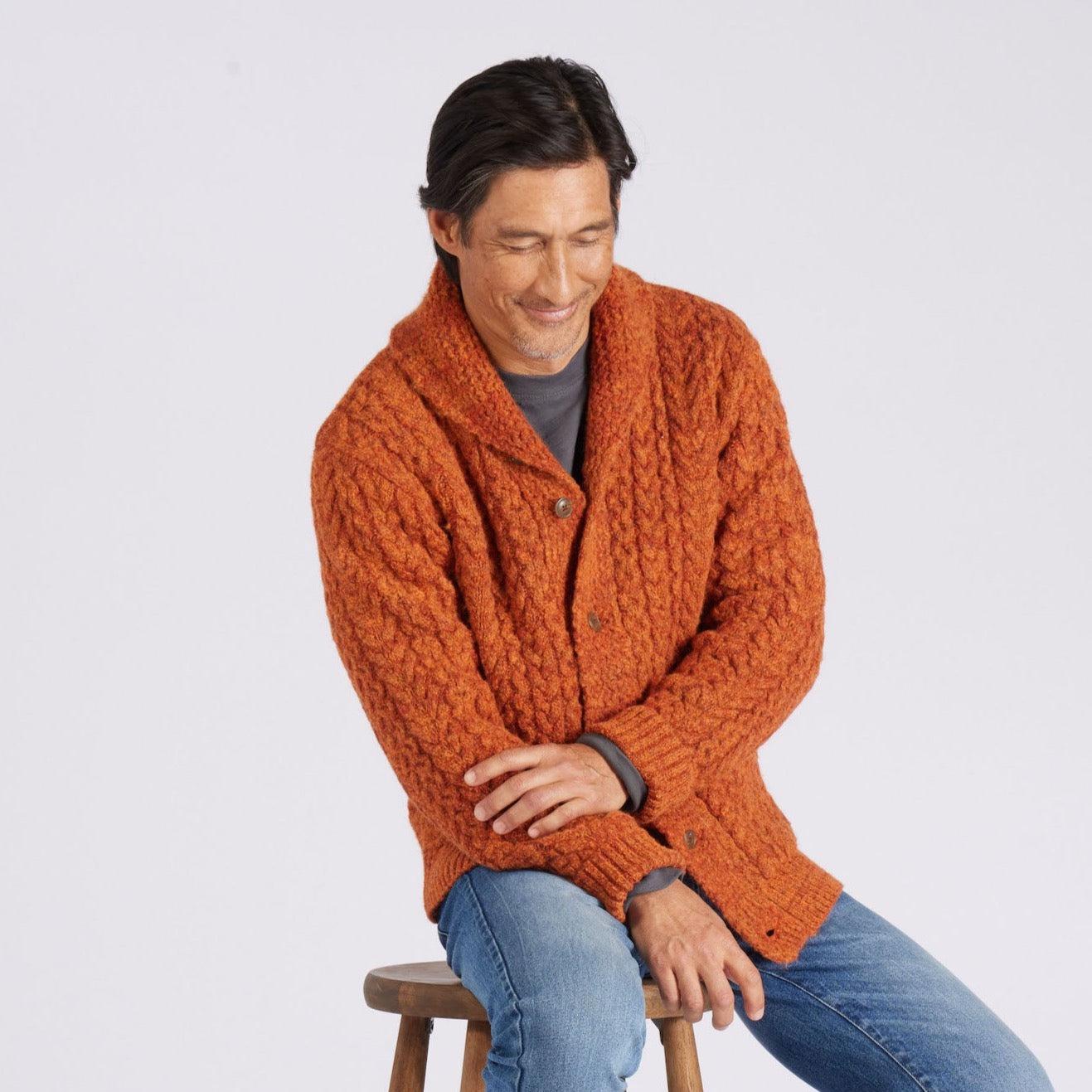 Melange Cable  Shawl Cardigan - Burnt Orange Product Image