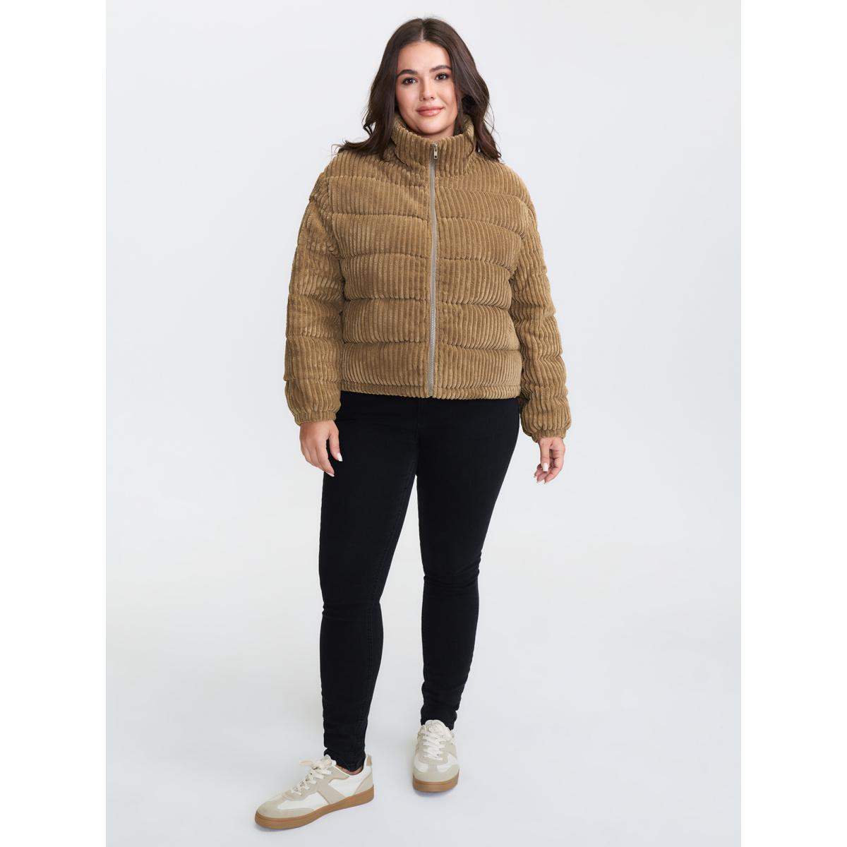 Plus Size Women Casual Topstitching No stretch Sleeve Long Sleeve Mock Neck 30/6X Side seam pocket Leisure Quilted Jackets BloomChic Product Image