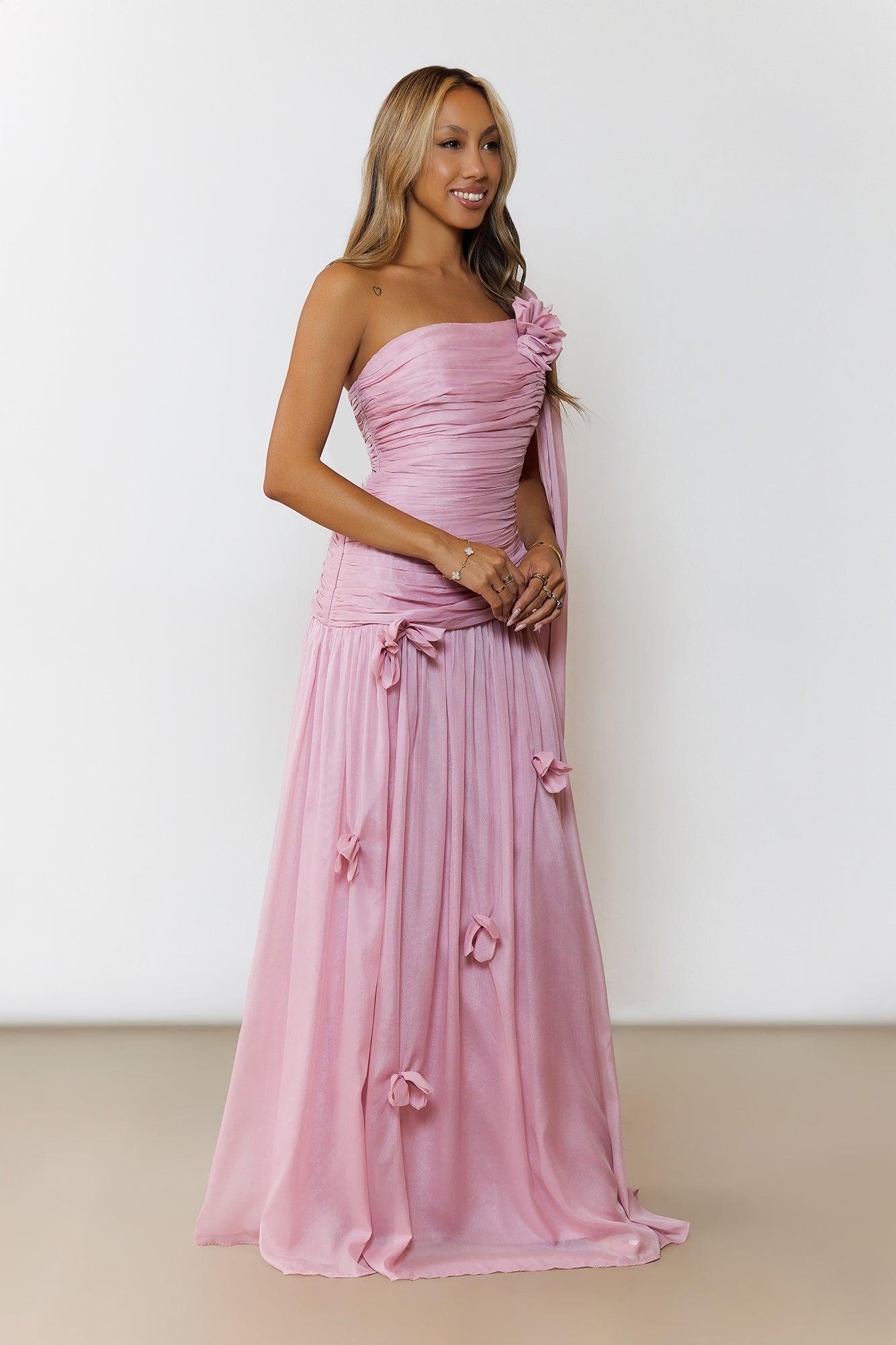 Silver Breeze One Shoulder Maxi Dress Pink Product Image