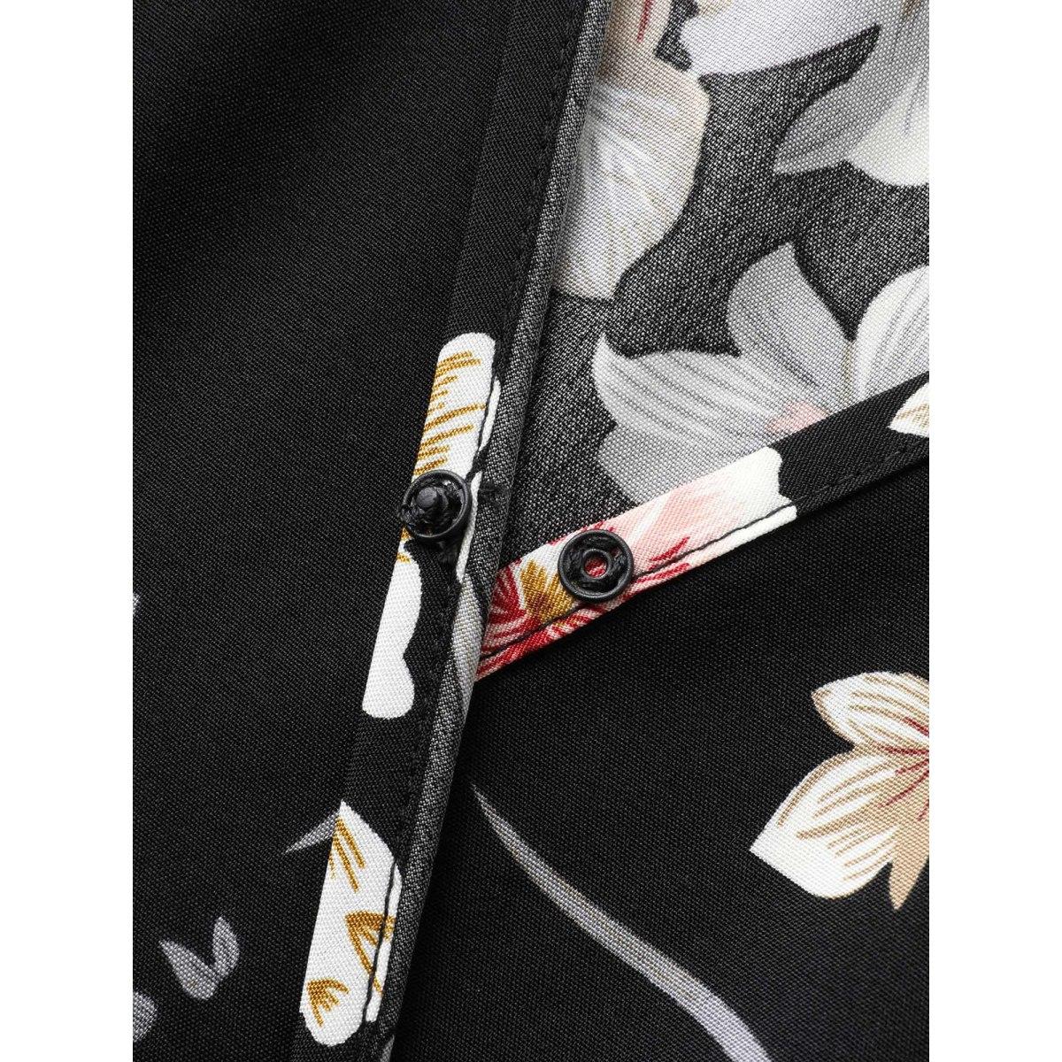 Plus Size Midnight Blooms Wrap A-Line Midi Dress Black Women Romantic Overlap Collar Cap Sleeve Curvy BloomChic 10/M Product Image