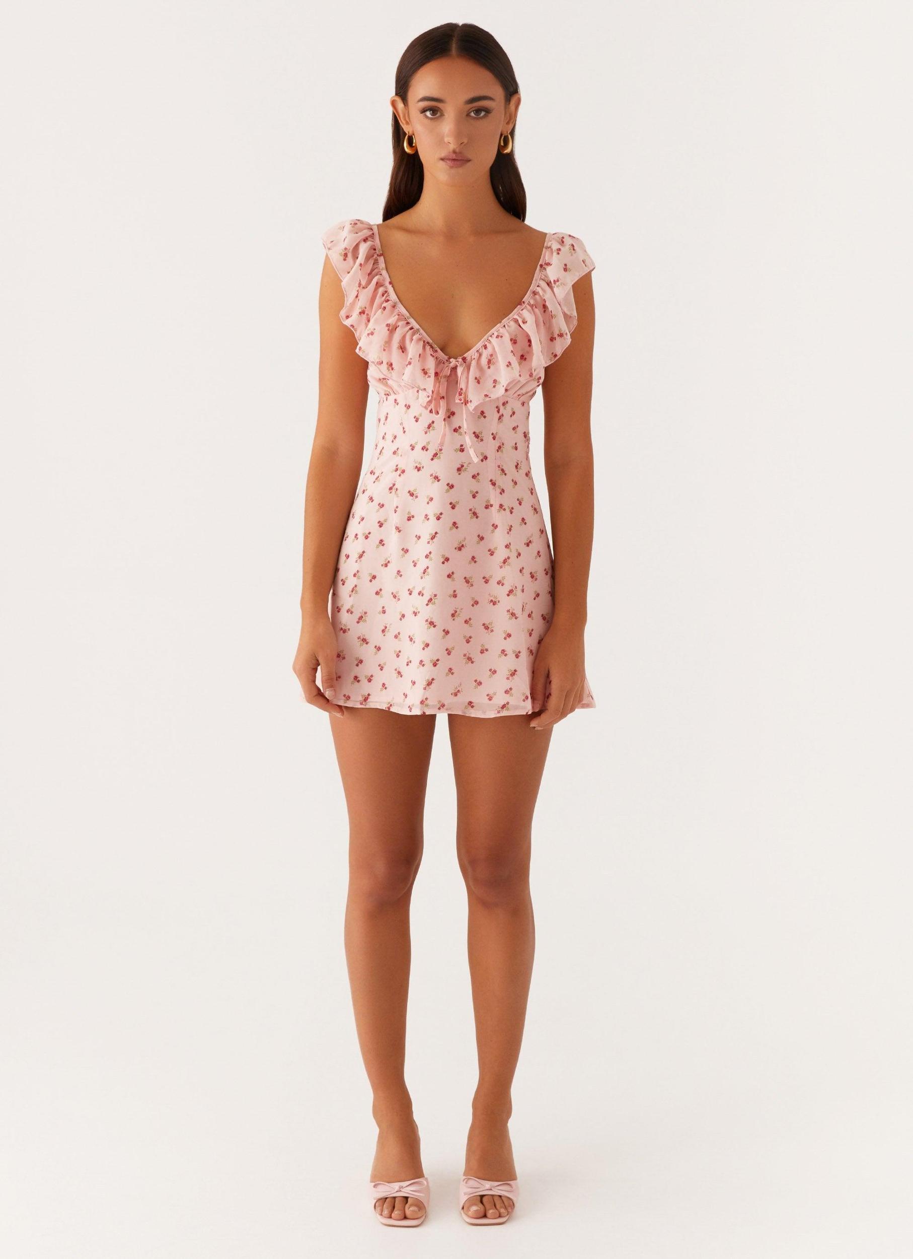 Adrina Ruffle Mini Dress - Pink Flower Product Image