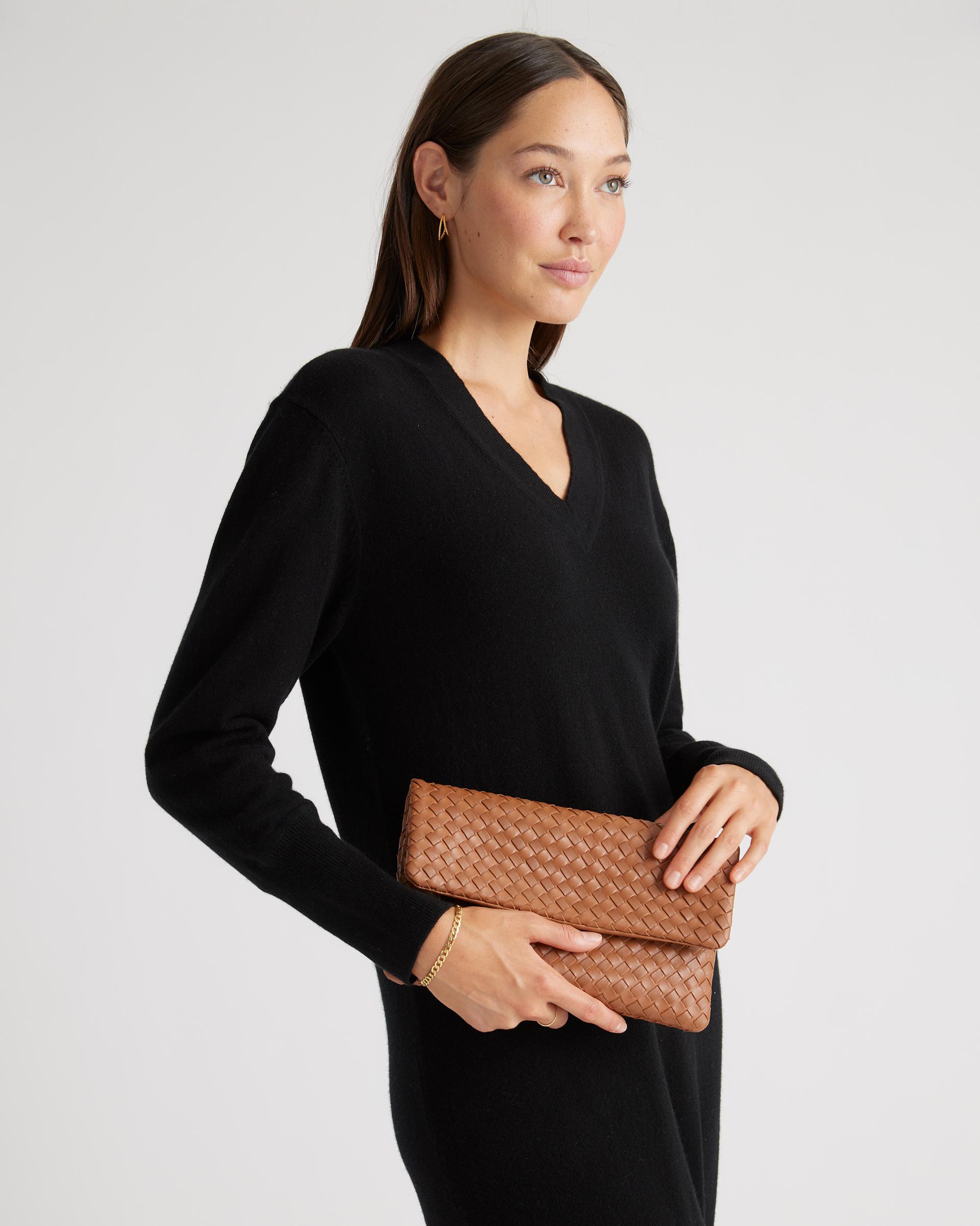 Quince | Women's Italian Leather Handwoven Convertible Clutch Product Image