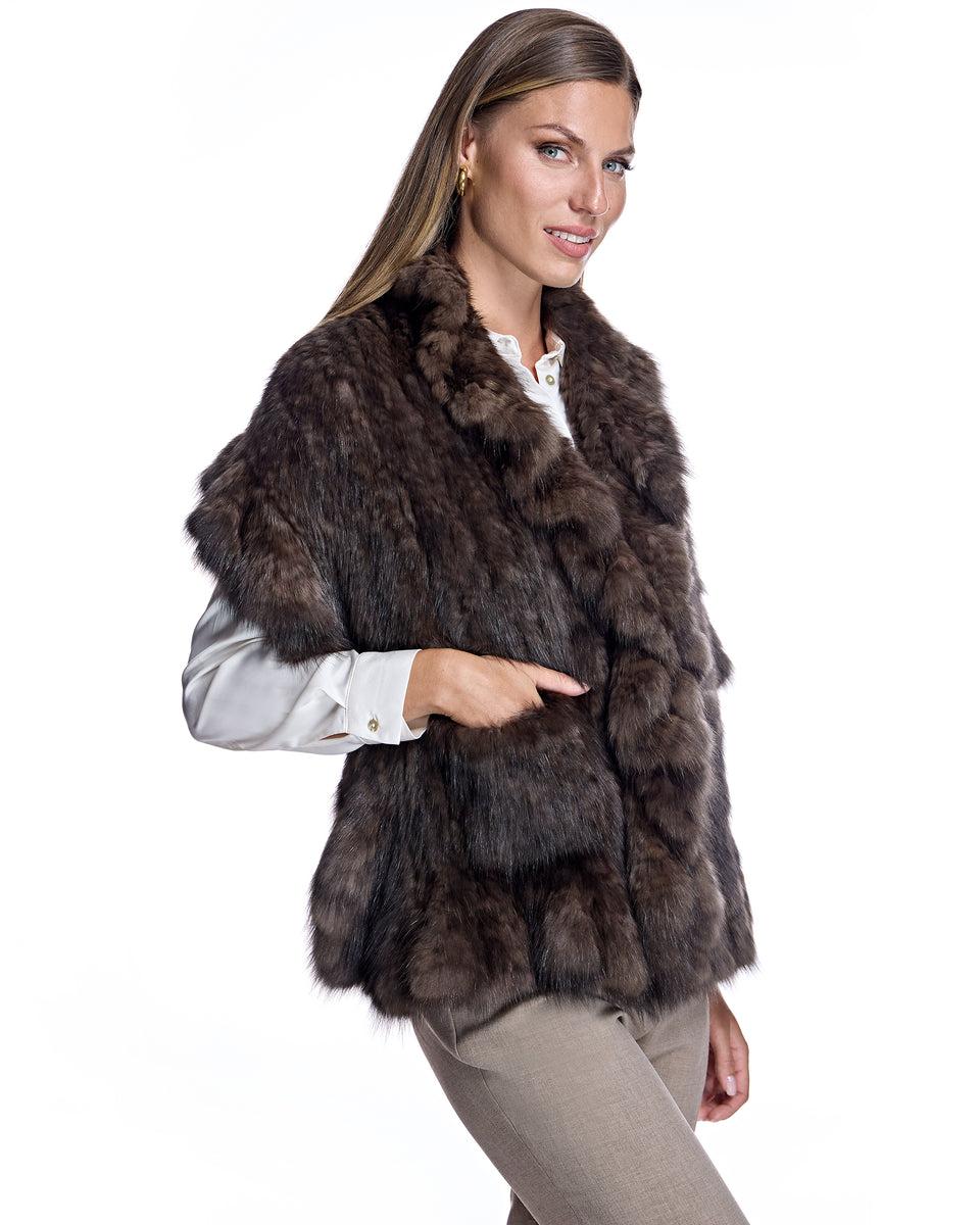 Knitted Sable Stole with Ruffle Trim Product Image