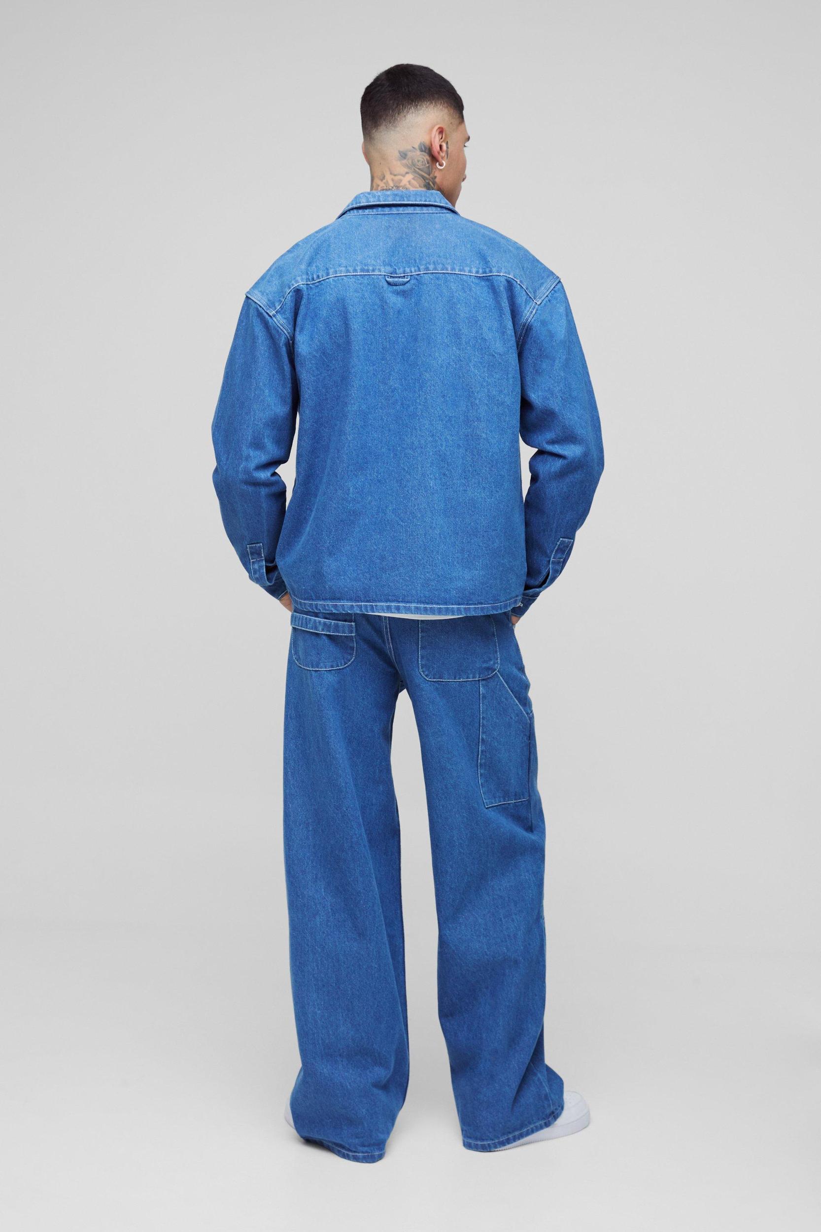 Tall Oversized Carpenter Pocket Denim Shirt | boohooMAN USA Product Image