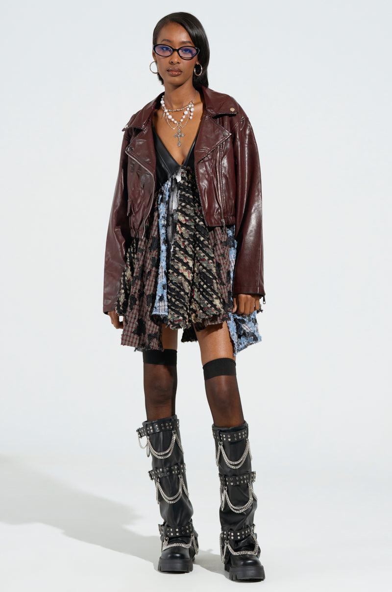 TAKE ME AWAY DISTRESSED PLAID MINI DRESS Product Image