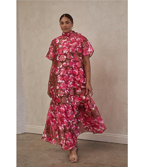 Sugarlips Plus Size Mersin Floral Printed Organza Overlay Long Camisole Maxi Dress Product Image