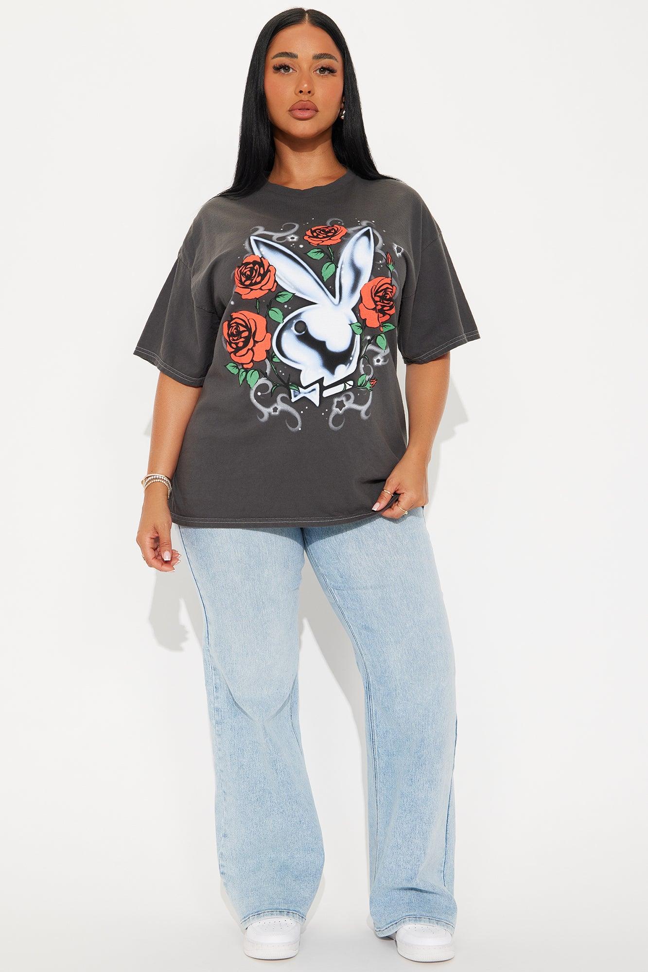 Playboy Roses Washed Oversized Tee - Black Female Product Image