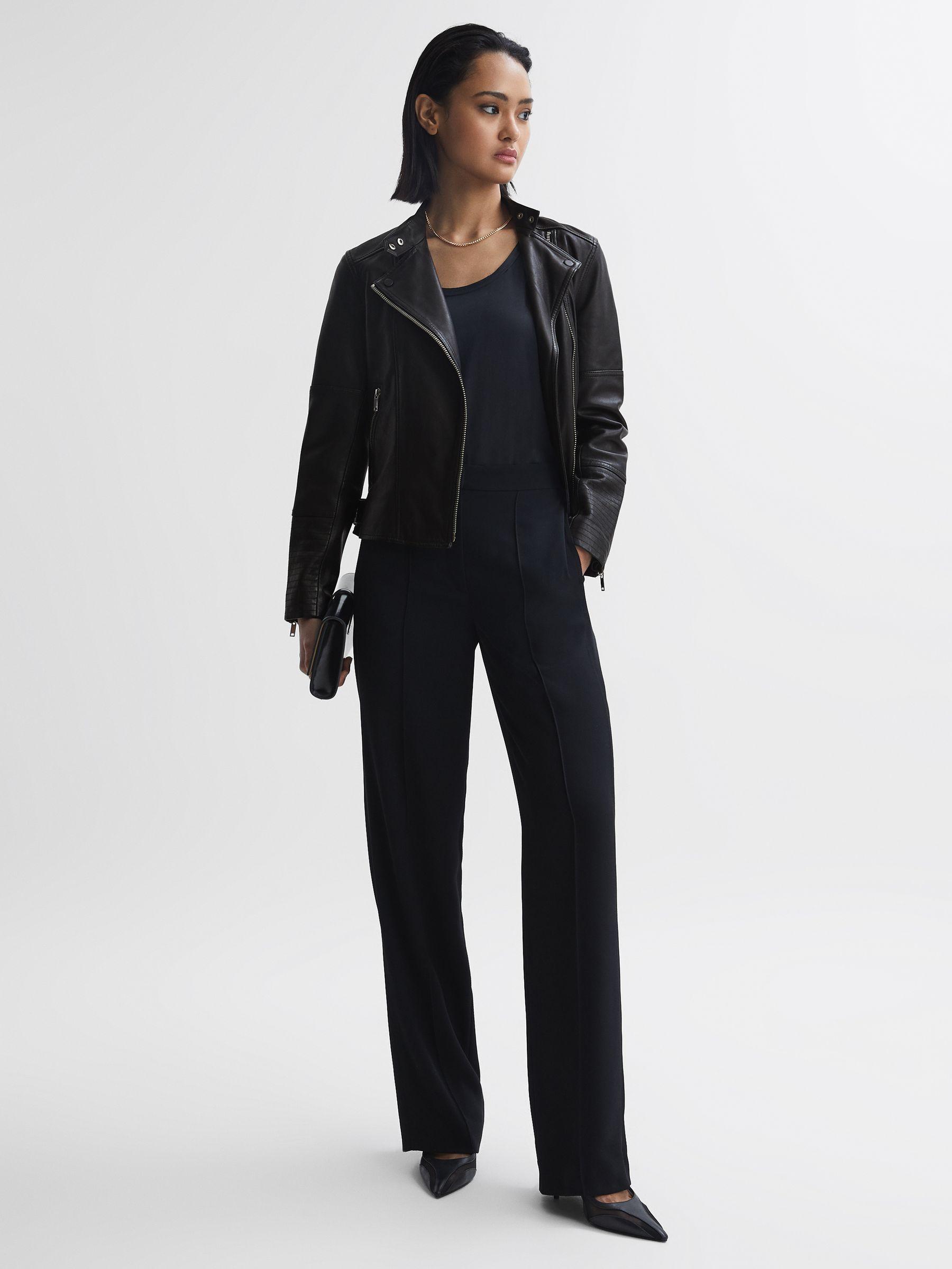 Leather Biker Jacket in Black Product Image