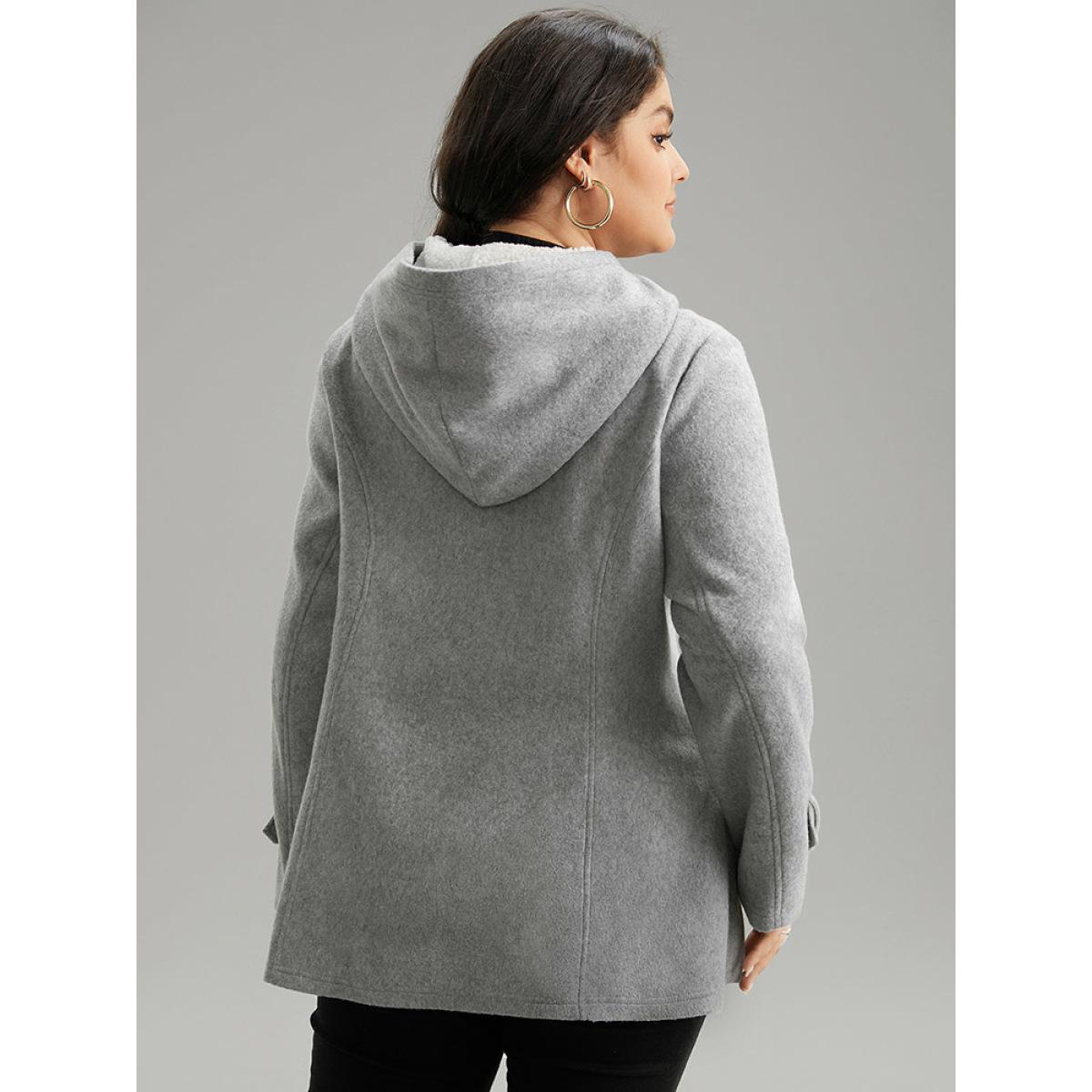 Plus Size Solid Duffle Button Pocket Hooded Coat Women DimGray Casual Plain Ladies Dailywear Winter Coats BloomChic 18-20/2X Product Image
