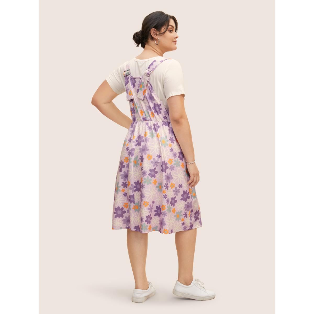 Plus Size Contrast Floral Zipper Sleeveless Midi Dress Lilac Women Casual Non Non Sleeveless Curvy BloomChic 18-20/2X Product Image