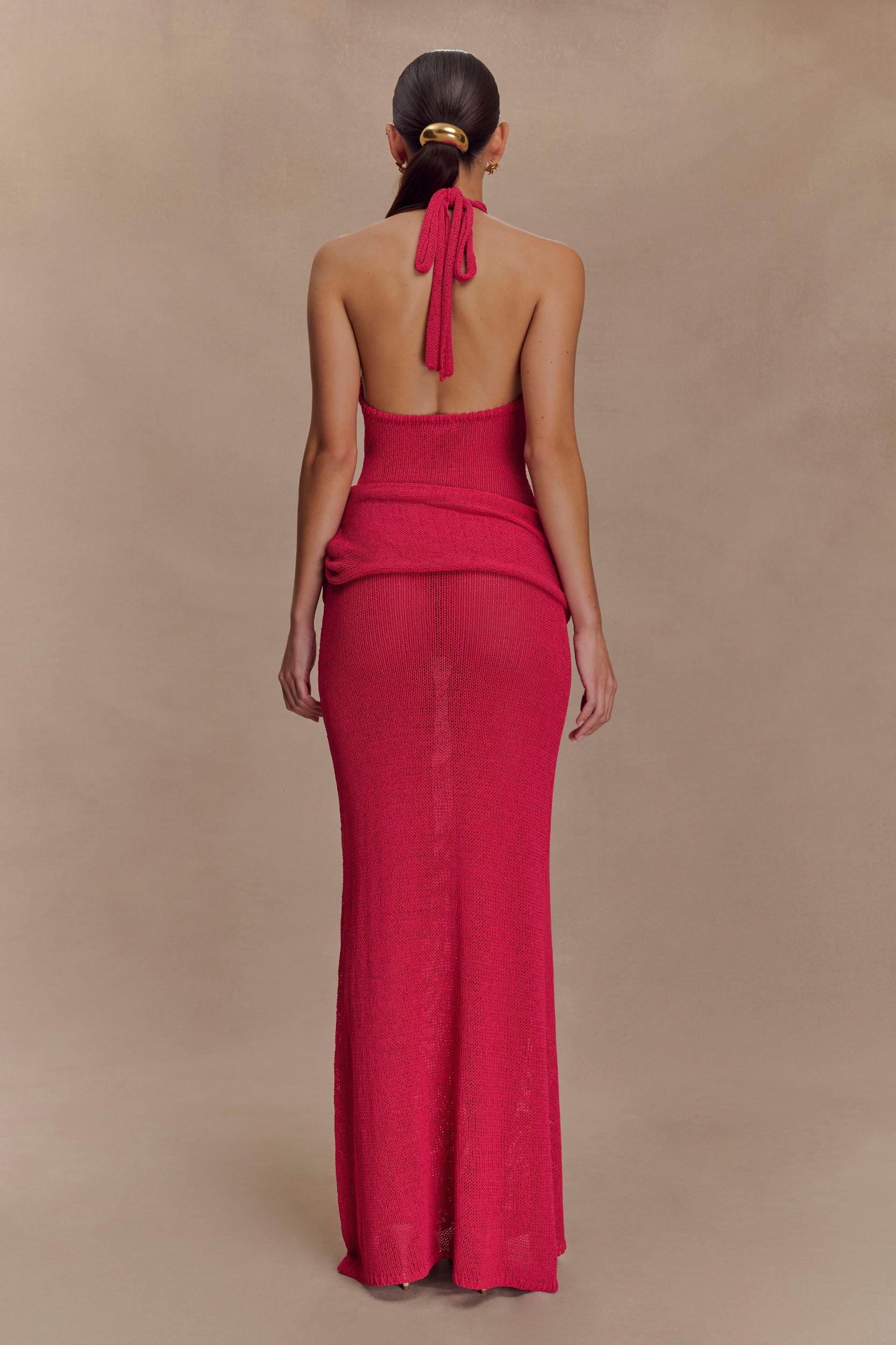 Reece Halter Knit Maxi Dress - Dragonfruit Product Image