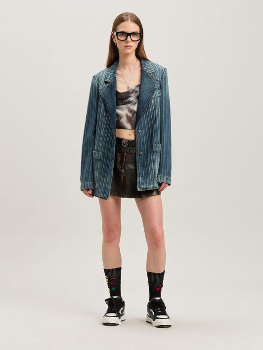 CURVED LOGO LEA PLEATED SKIRT BROWN - DA Product Image