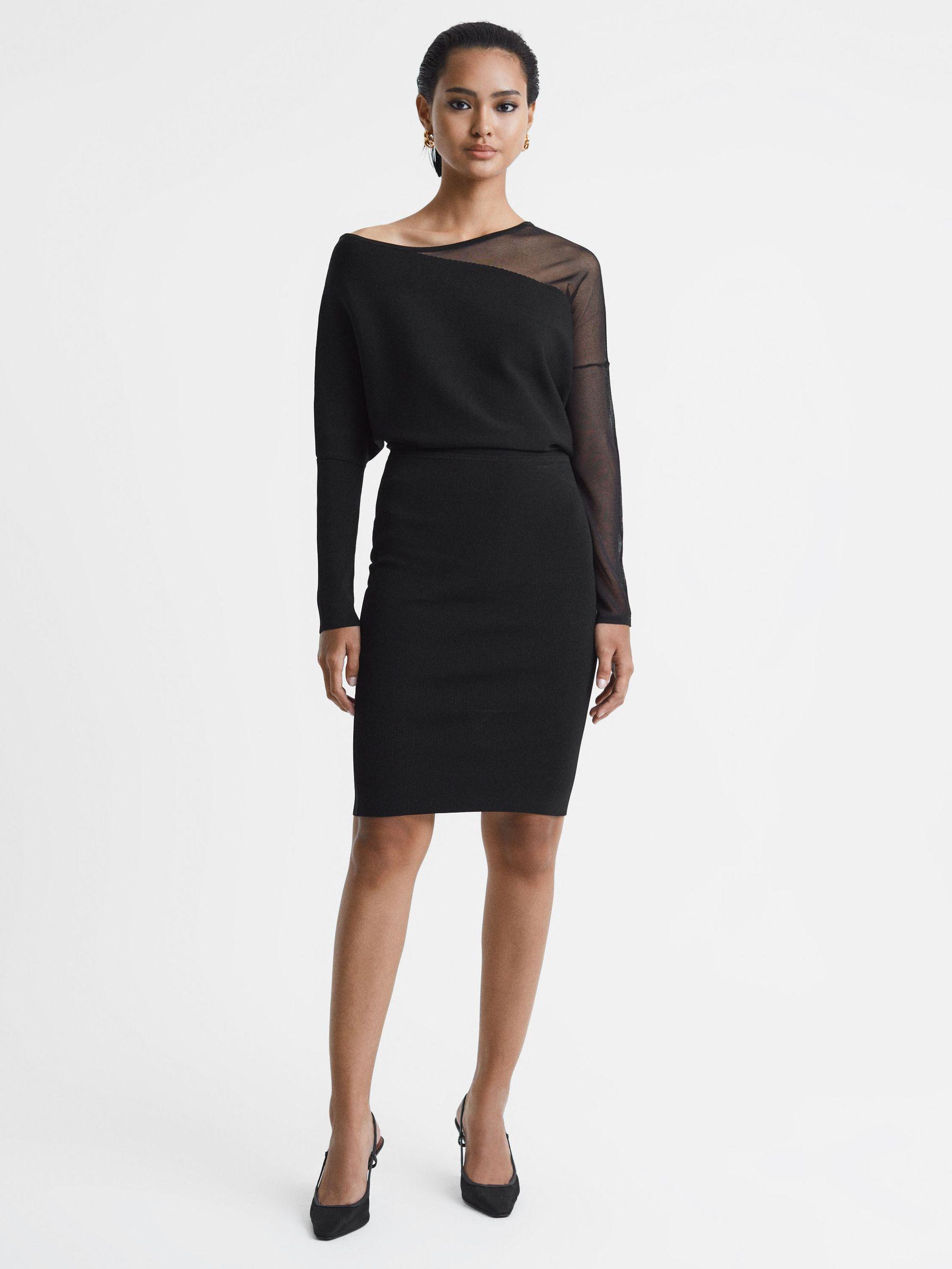 Bodycon Knitted Sheer Midi Dress in Black Product Image