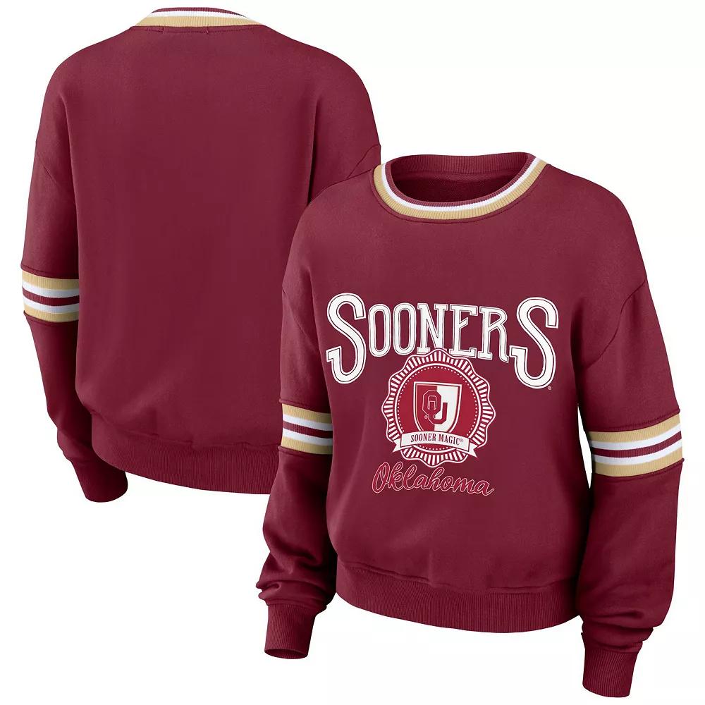 Women's WEAR by Erin Andrews Crimson Oklahoma Sooners Vintage Pullover Sweatshirt, Size: Small, Red Product Image
