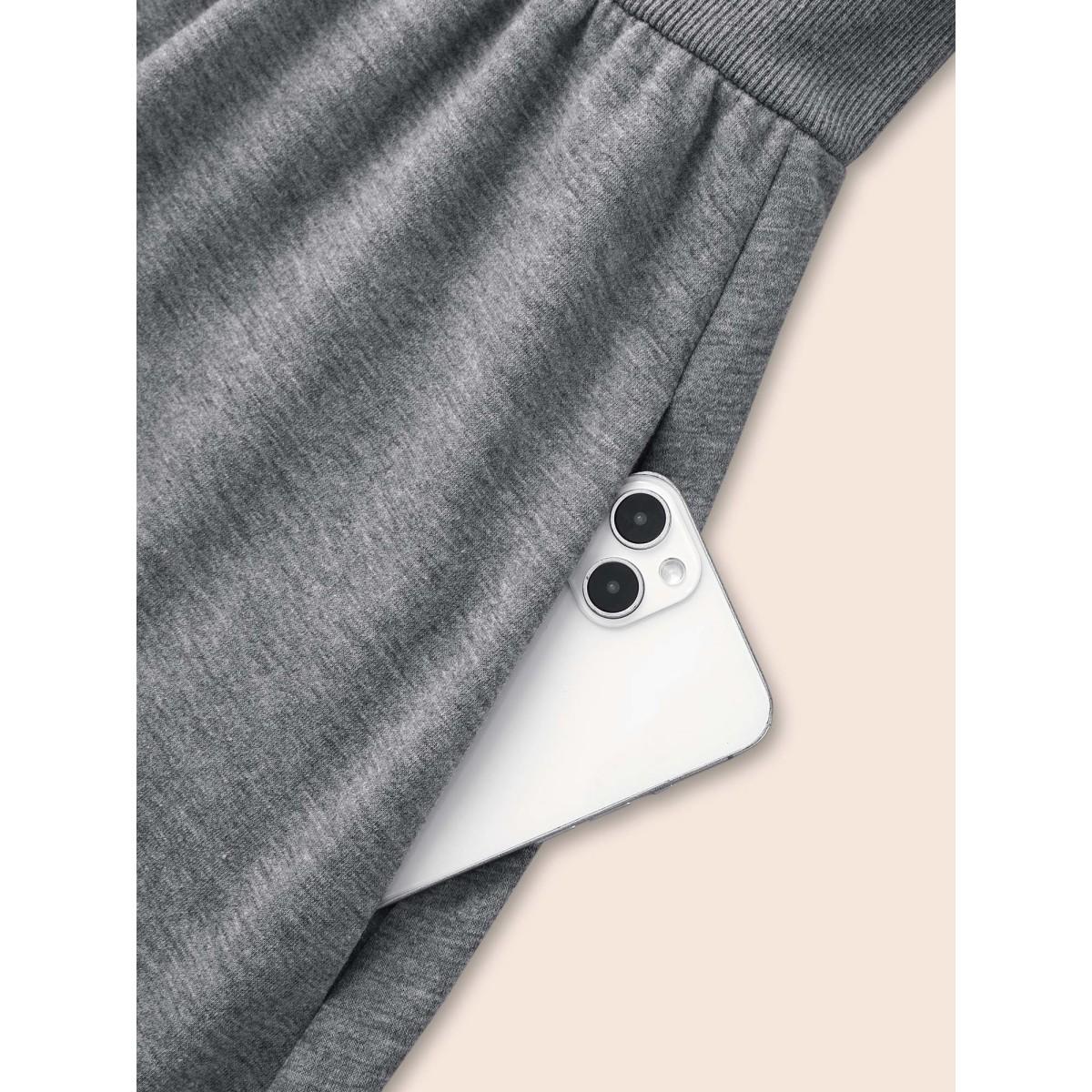 Plus Size Crew Neck Elastic Waist Midi Dress DarkGray Women Casual Patchwork Round Neck Long Sleeve Curvy BloomChic 22-24/3X Product Image