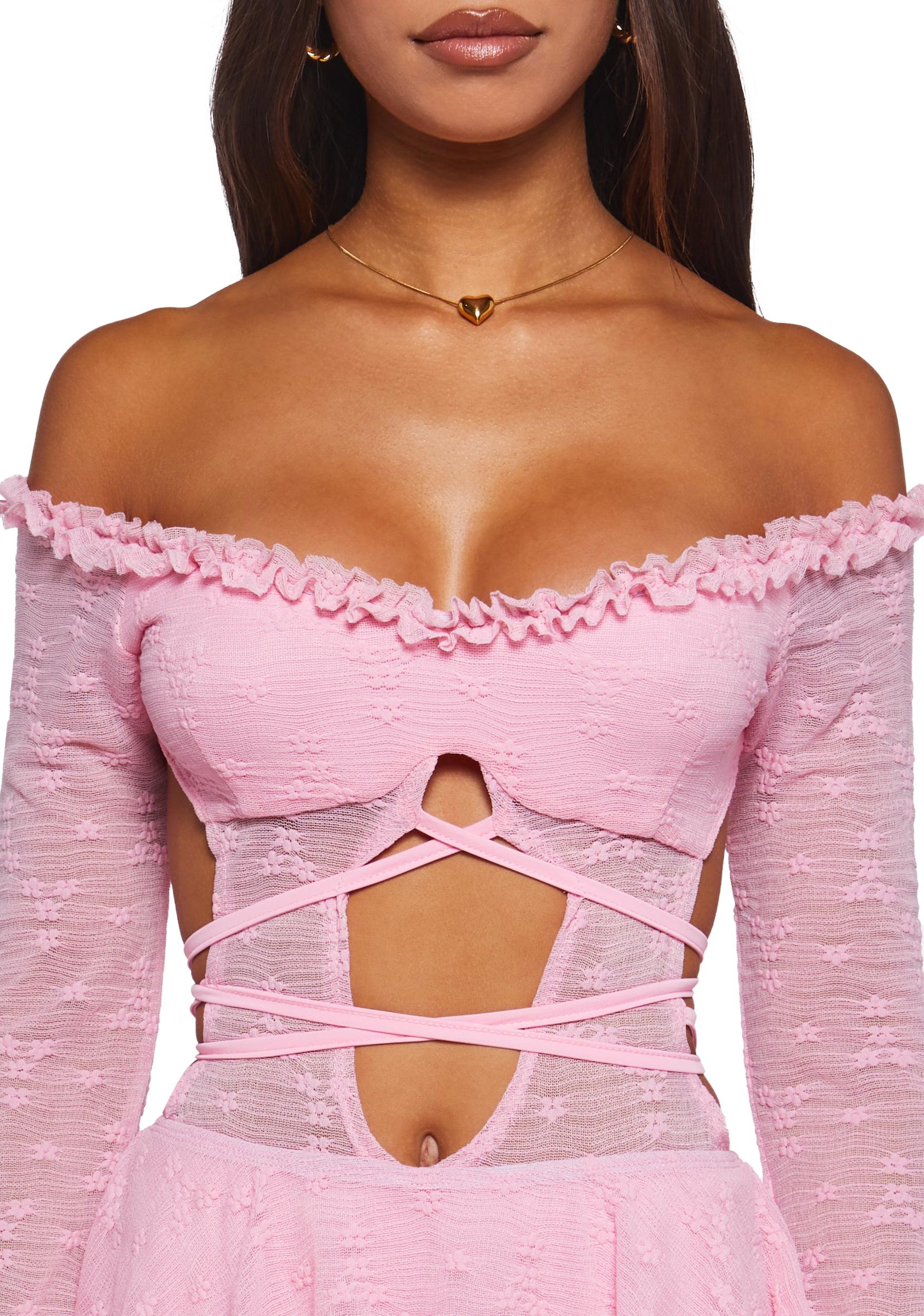 Womens Sexy Floral Lace Up Mini Dress - Pink Product Image