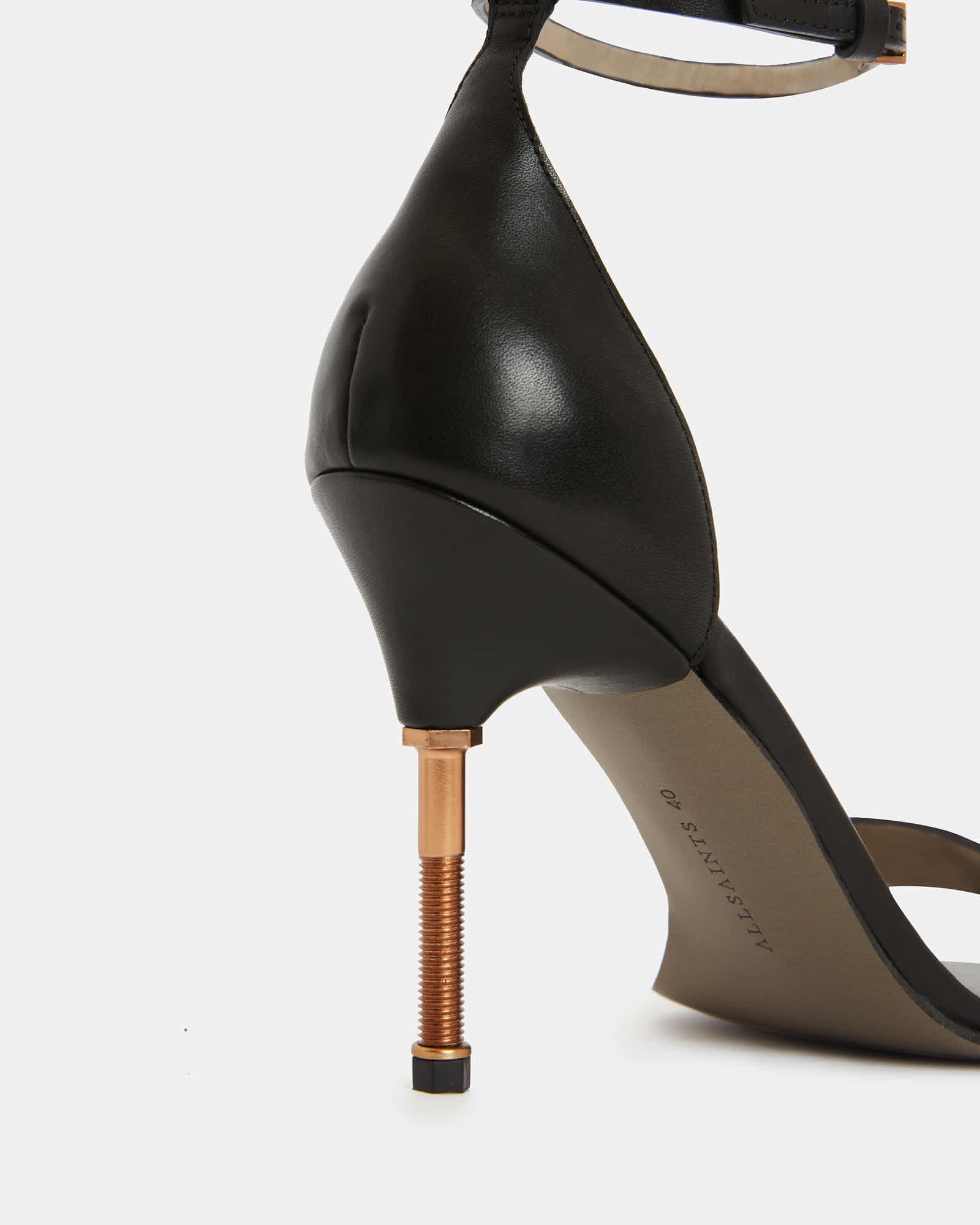 Betty Square Toe Leather Heeled Sandals Black | ALLSAINTS US Product Image