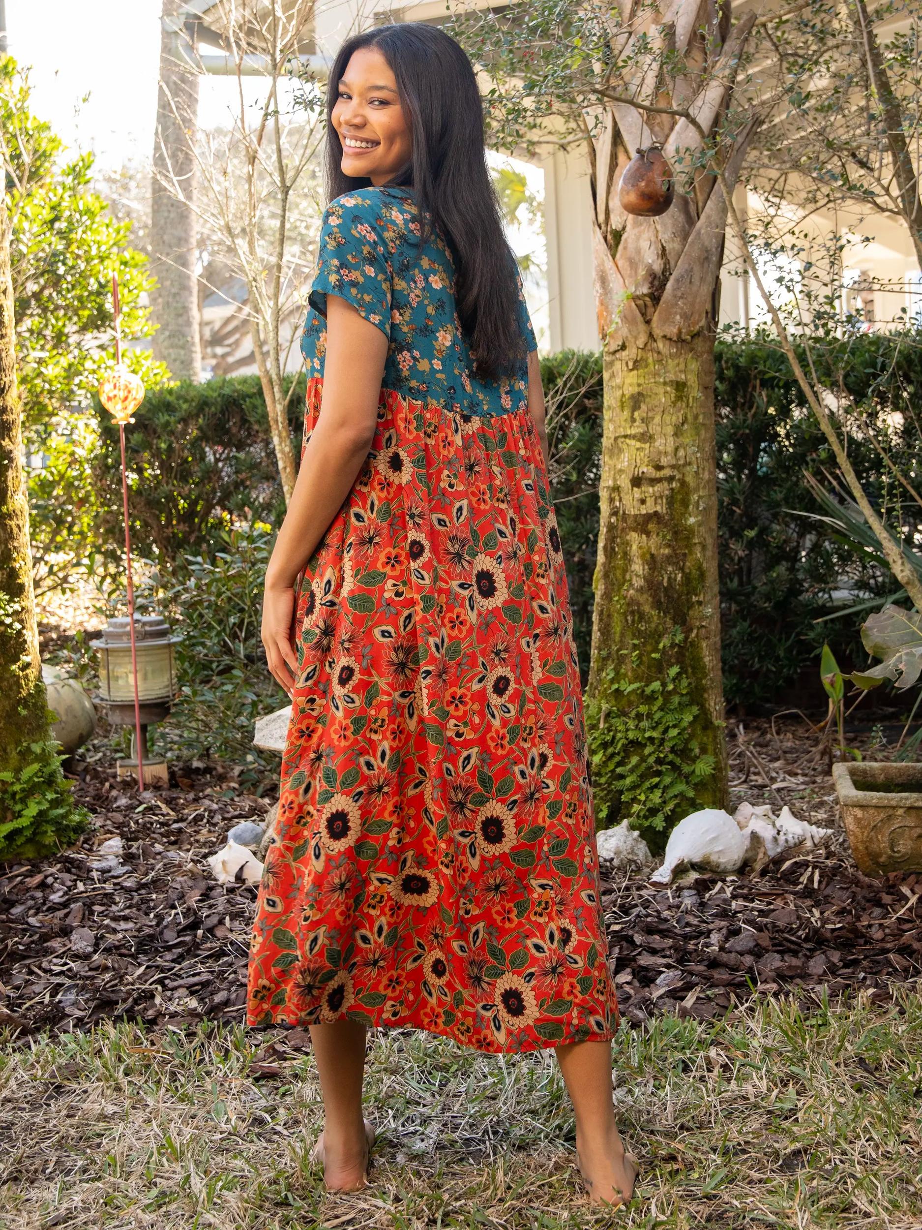 Avery Midi Dress - Teal Orange Mixed Floral Product Image