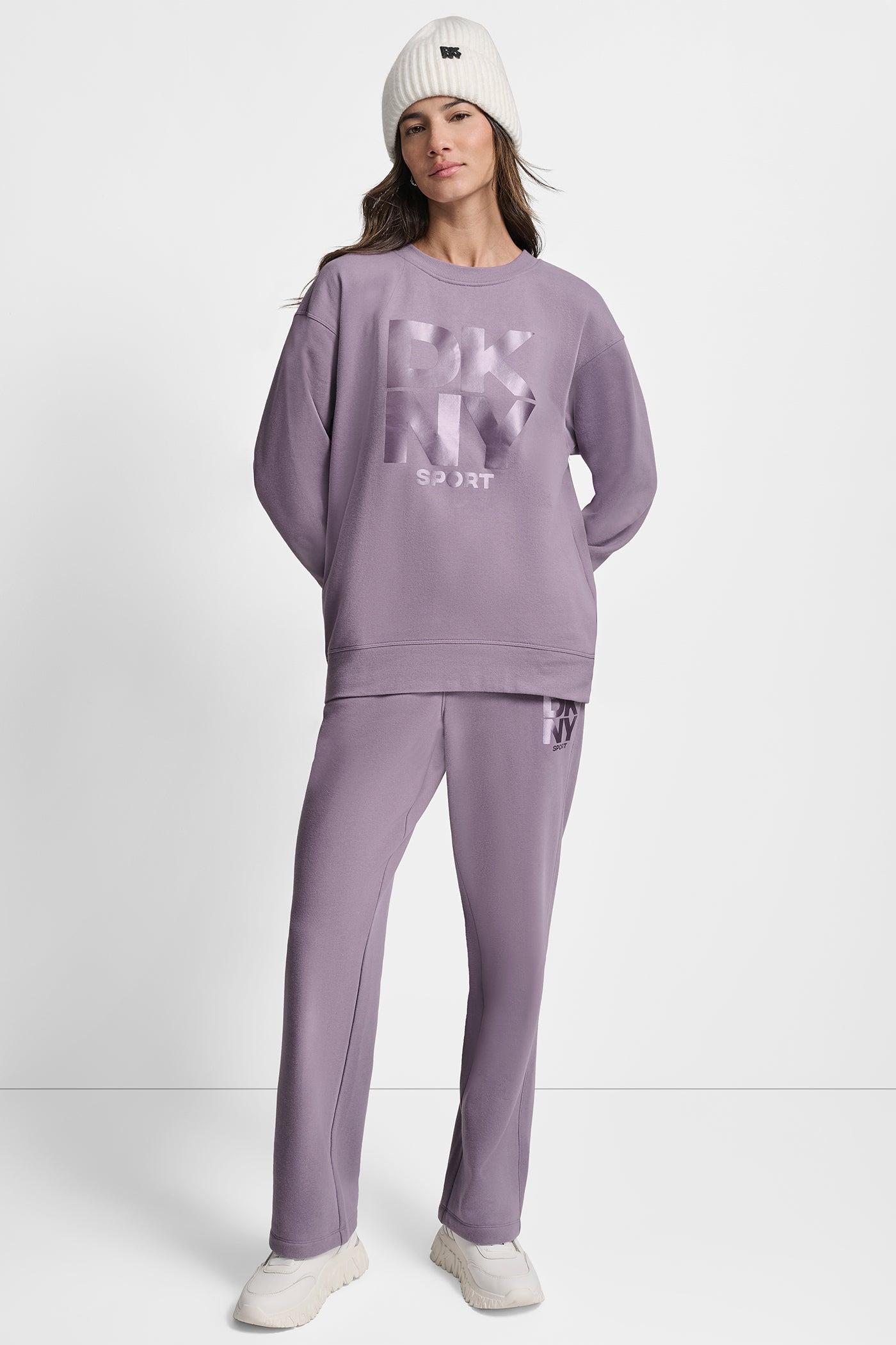 STACKED SATIN LOGO LONG LINE CREW NECK PULLOVER Product Image