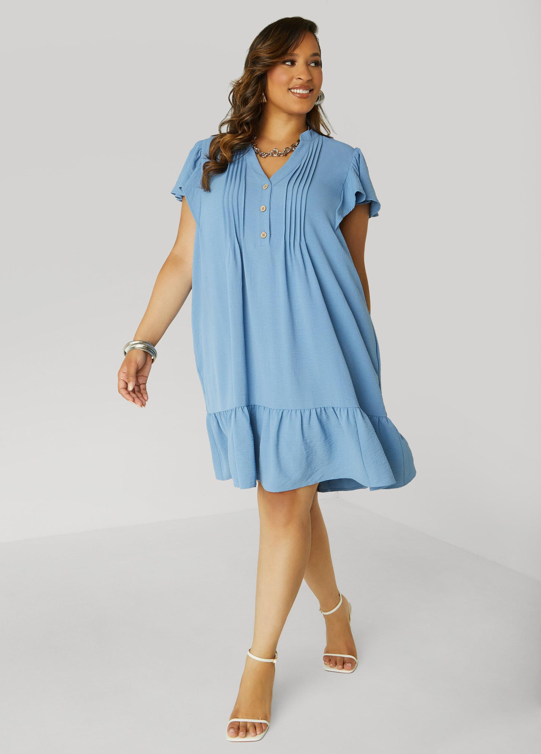 Plus Size Flounced Pleated Dress Ashley Stewart Product Image