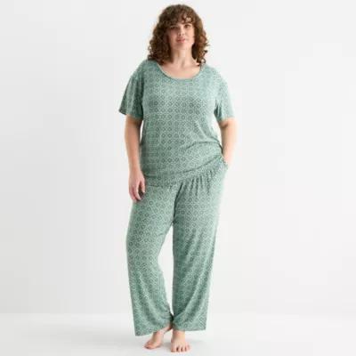 Jaclyn Womens Round Neck Short Sleeve 2-pc. Plus Pajama Sets Product Image