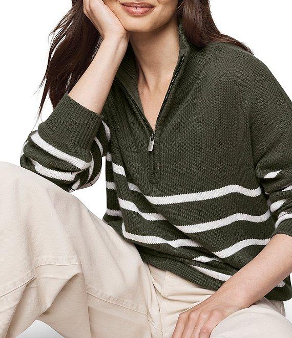 Splendid Georgie Knit Striped Mock Neck Long Sleeve Quarter Zip Sweater Top Product Image